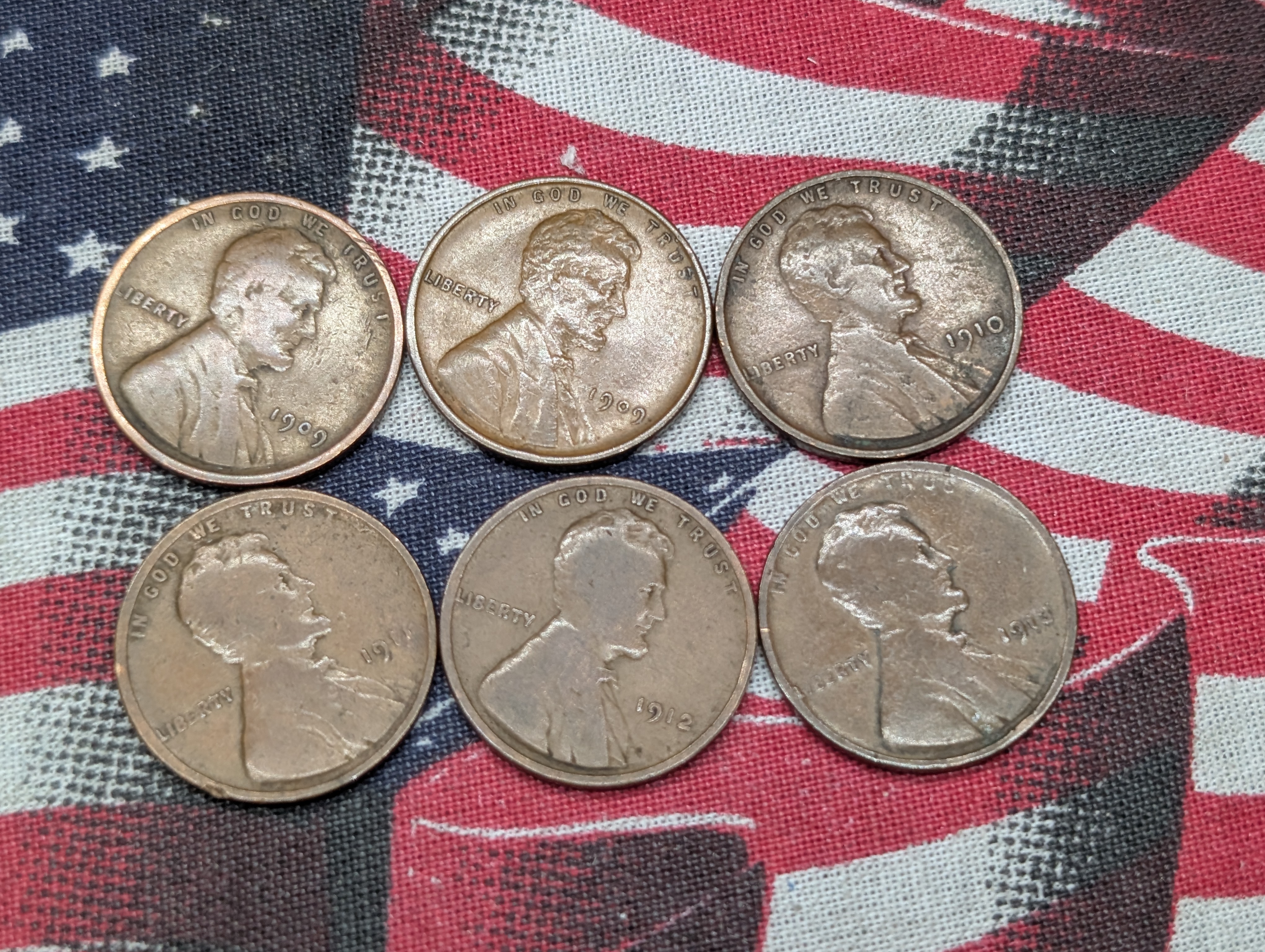 1909-P, 1909 VDB, 1910-P, 1911-P, 1912-P, & 1913-P Lincoln Wheat Cents