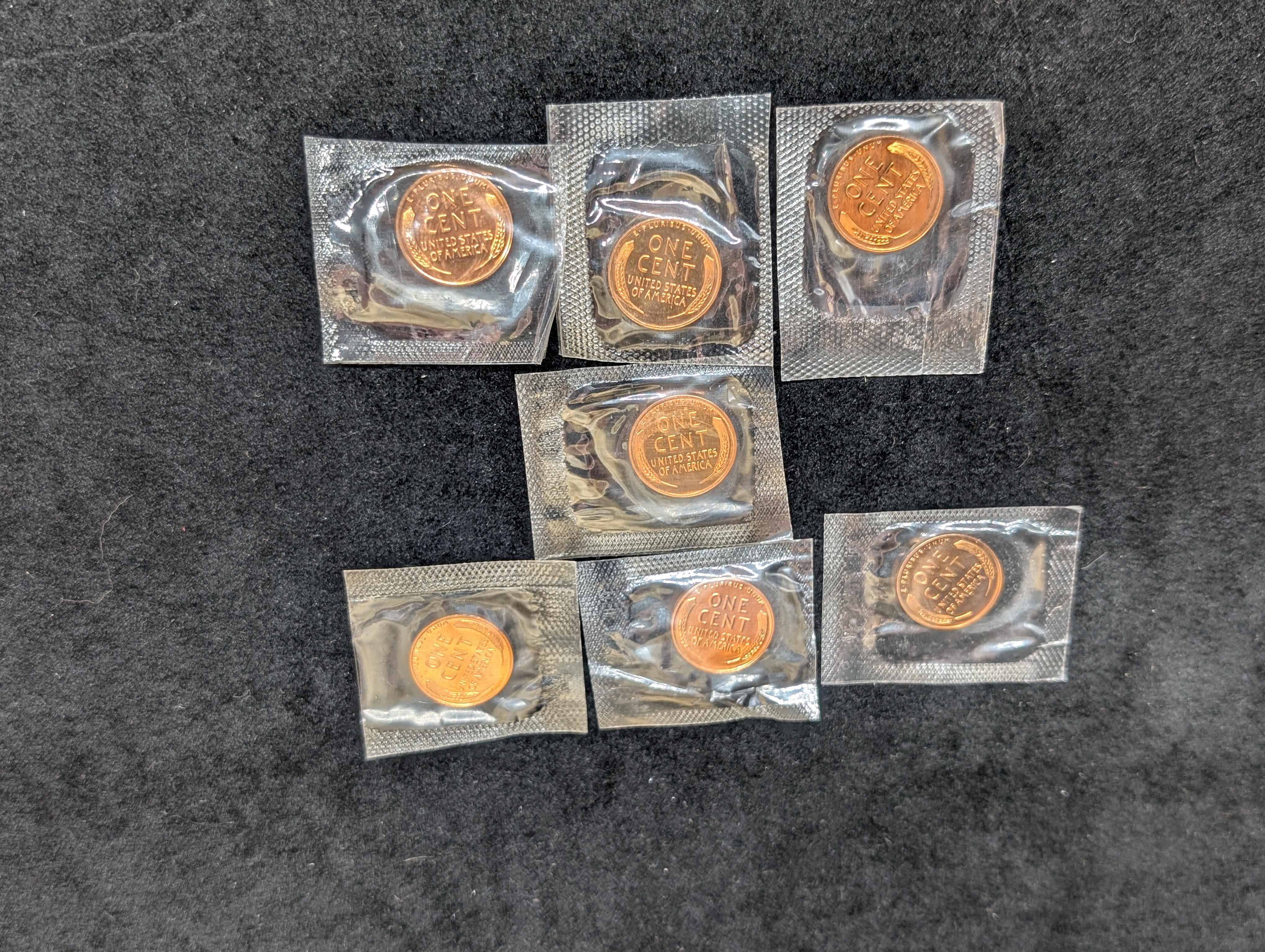 (3) 1957-P & (4) 1958-P Lincoln Wheat Cents - Cut From UNC Sets In Cellophane