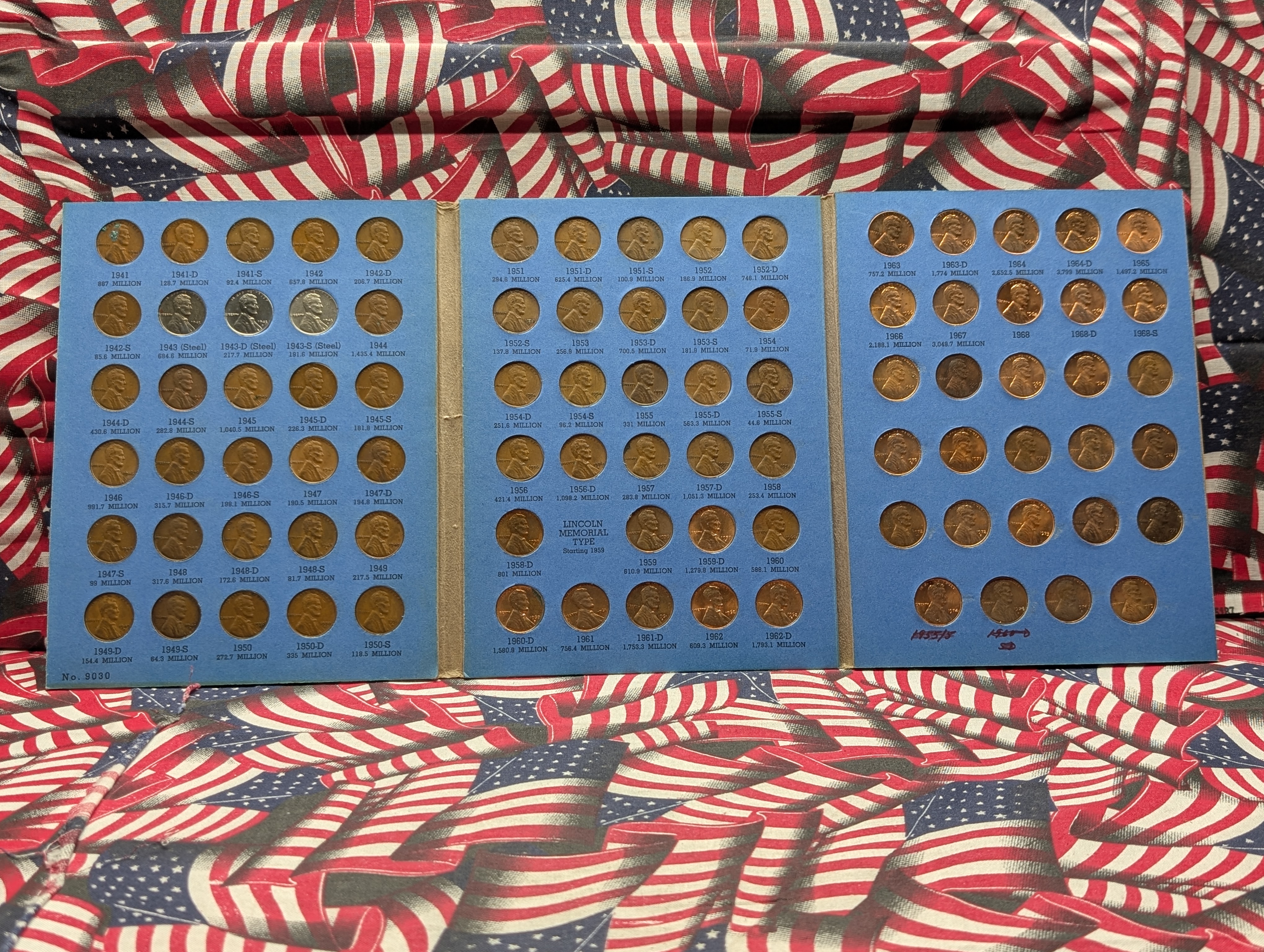 Lincoln Cent Collection From 1941 To 1975 In Whitman Book - 88 Coins Total - P, D & S Mint Marks