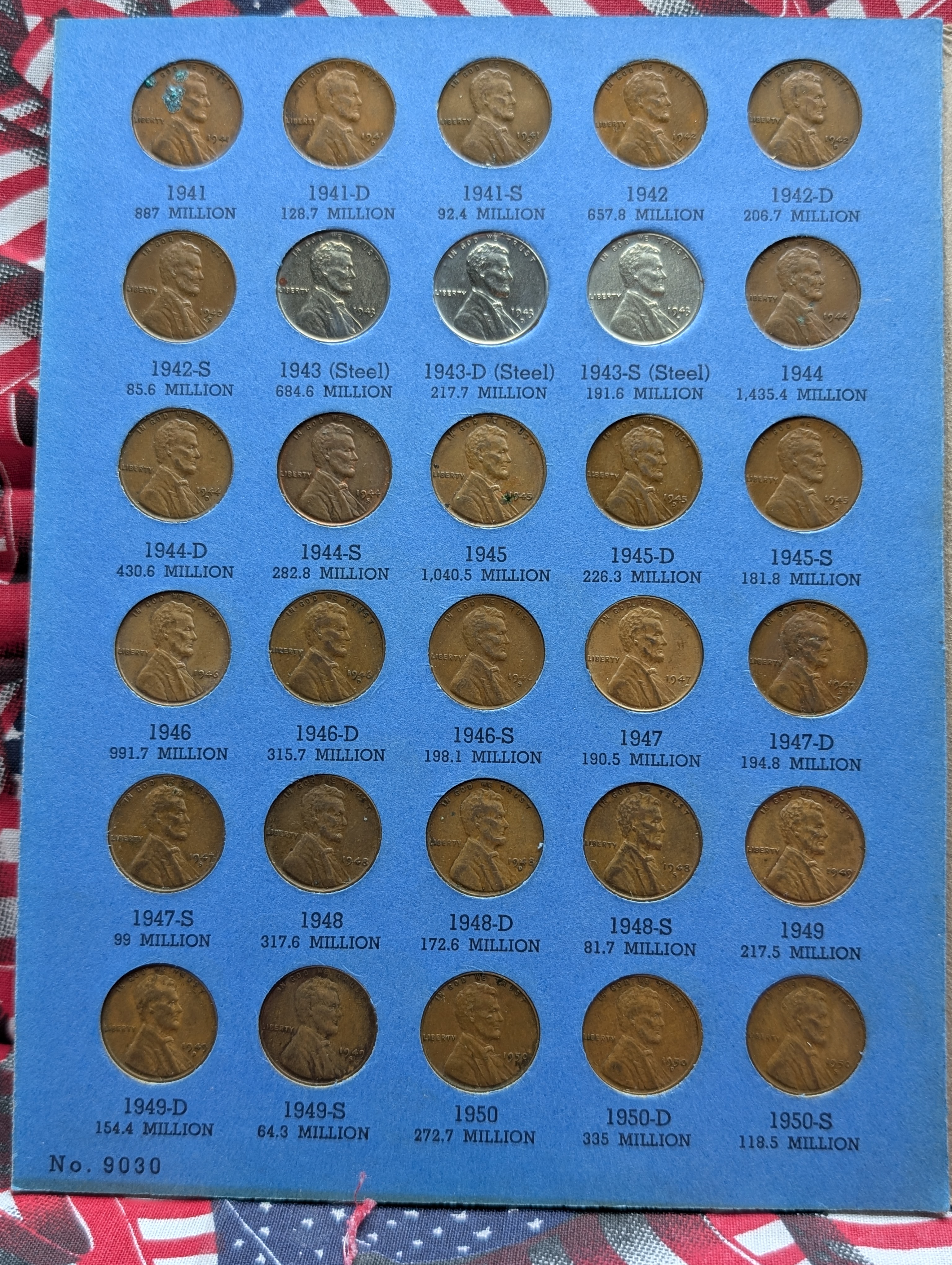 Lincoln Cent Collection From 1941 To 1975 In Whitman Book - 88 Coins Total - P, D & S Mint Marks