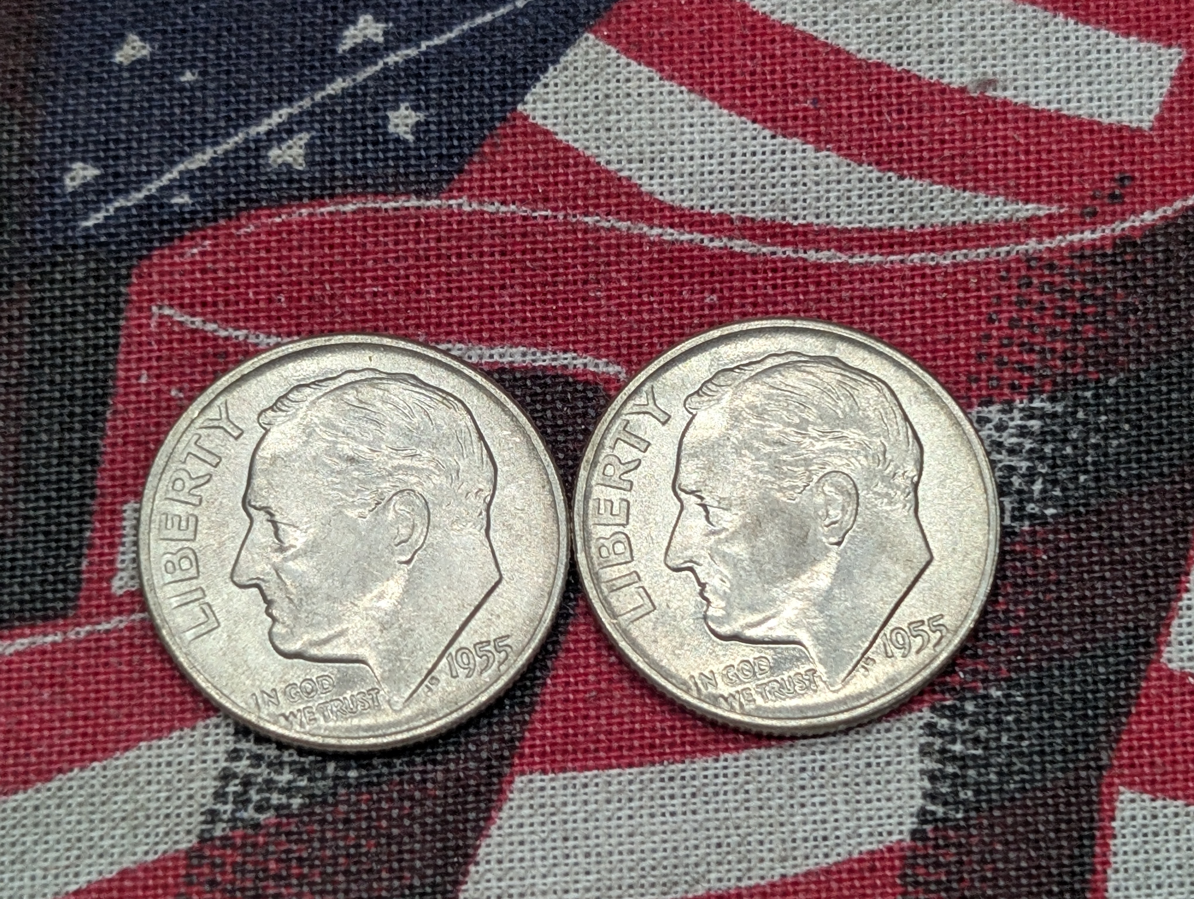 (2) 1955-D Roosevelt Dimes, 90% Silver