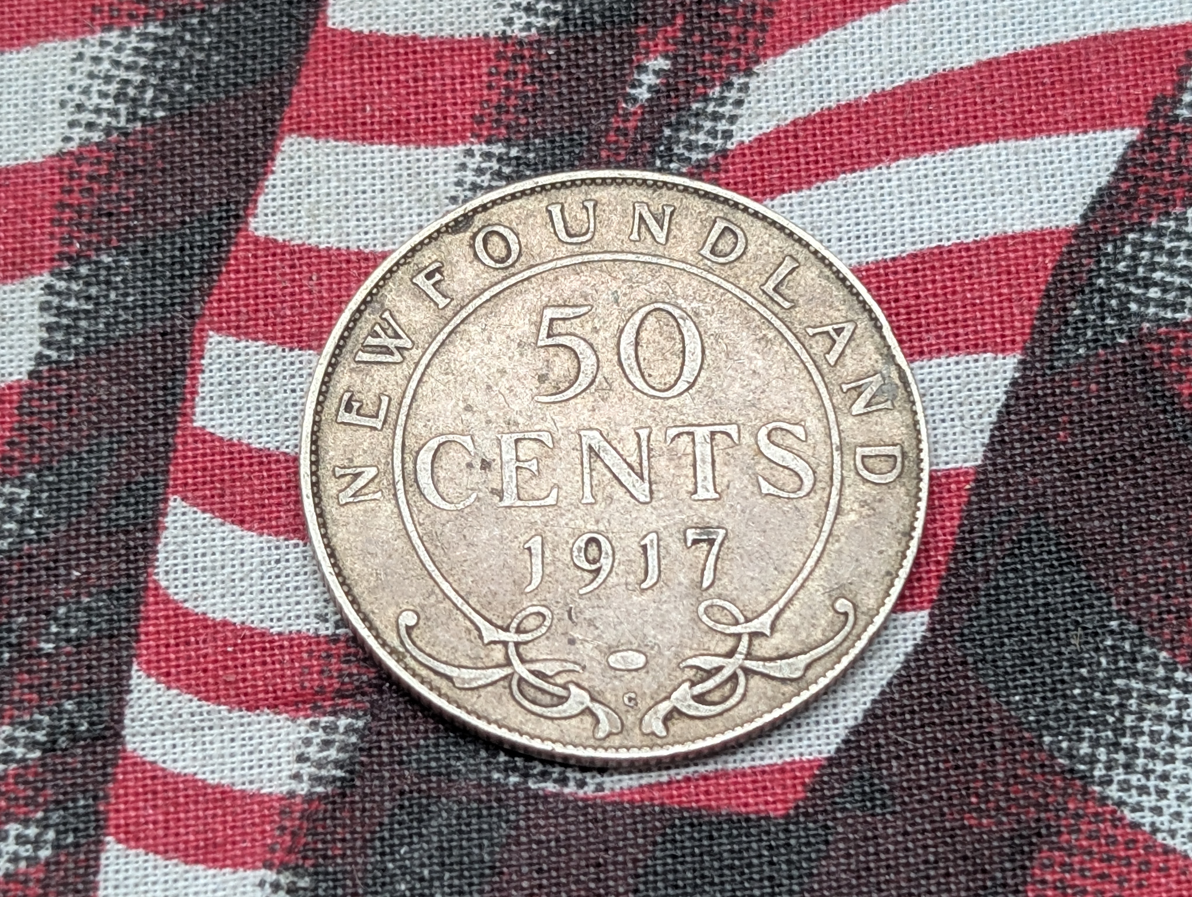 1917-C Newfoundland 50 Cents Coin, 92-5% Silver 11.78 g