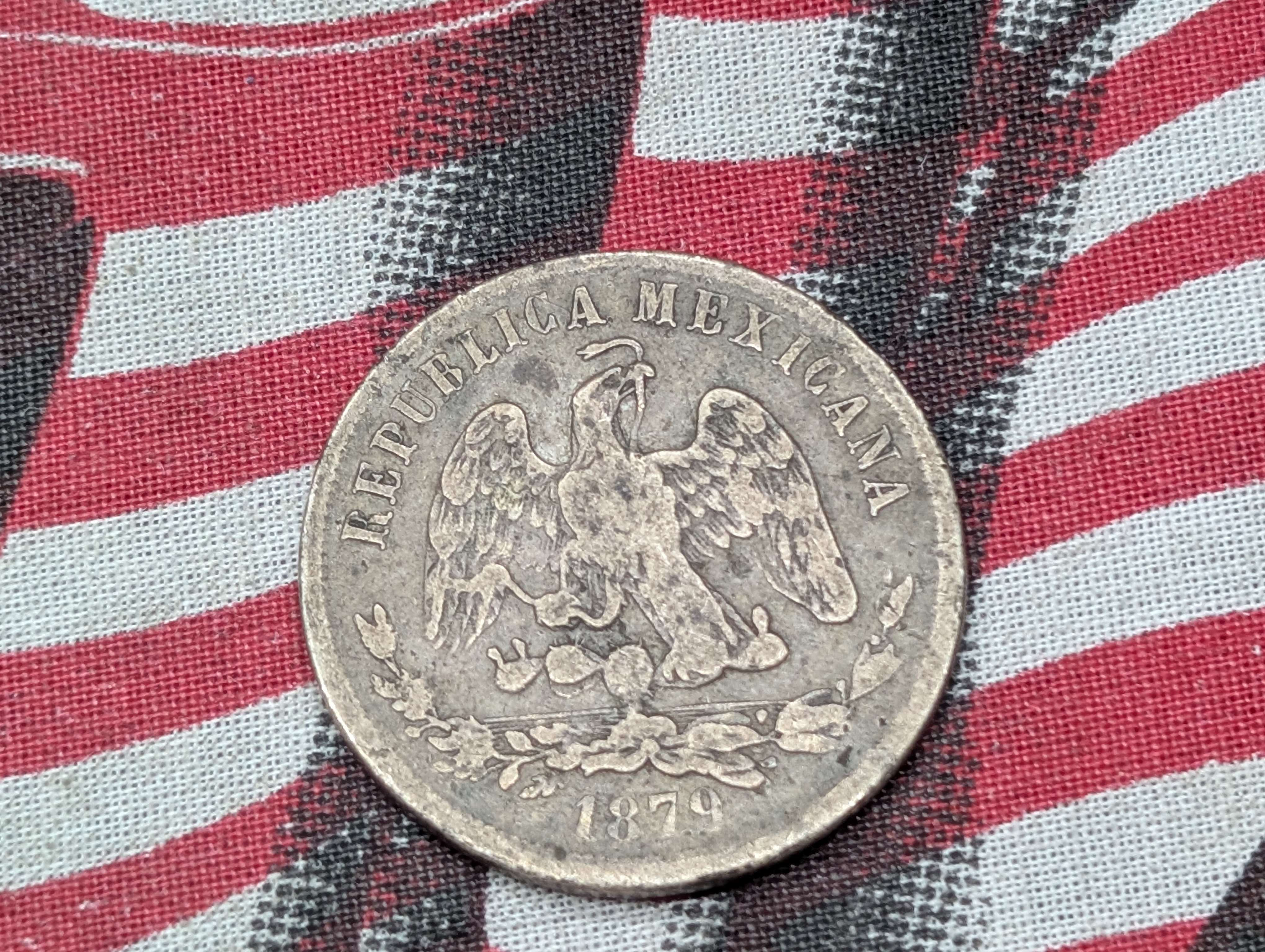 1879 Mexico 50 Centavos Coin, 90% Silver, 13.53g.