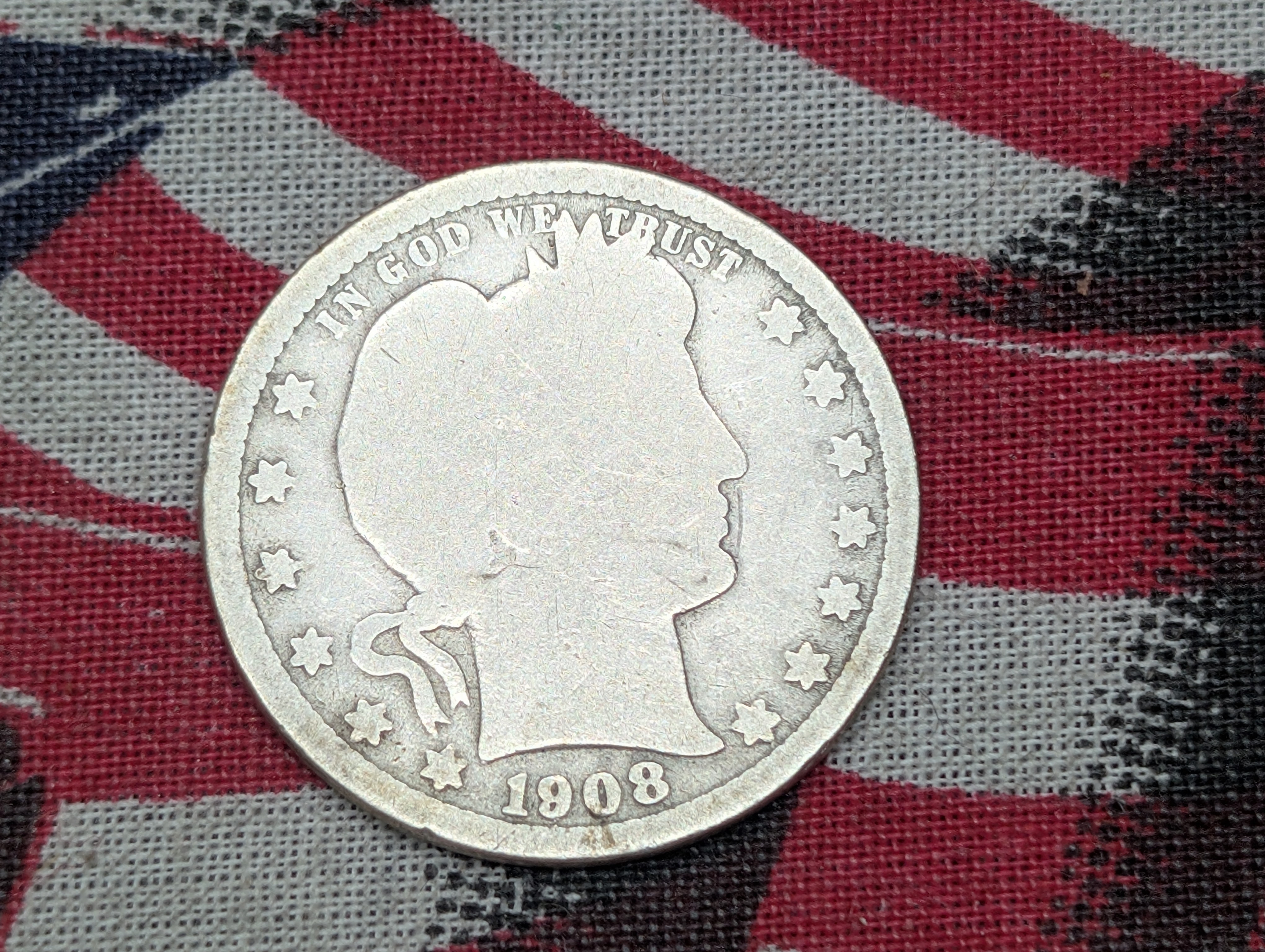1908-O Barber Quarter, 90% Silver