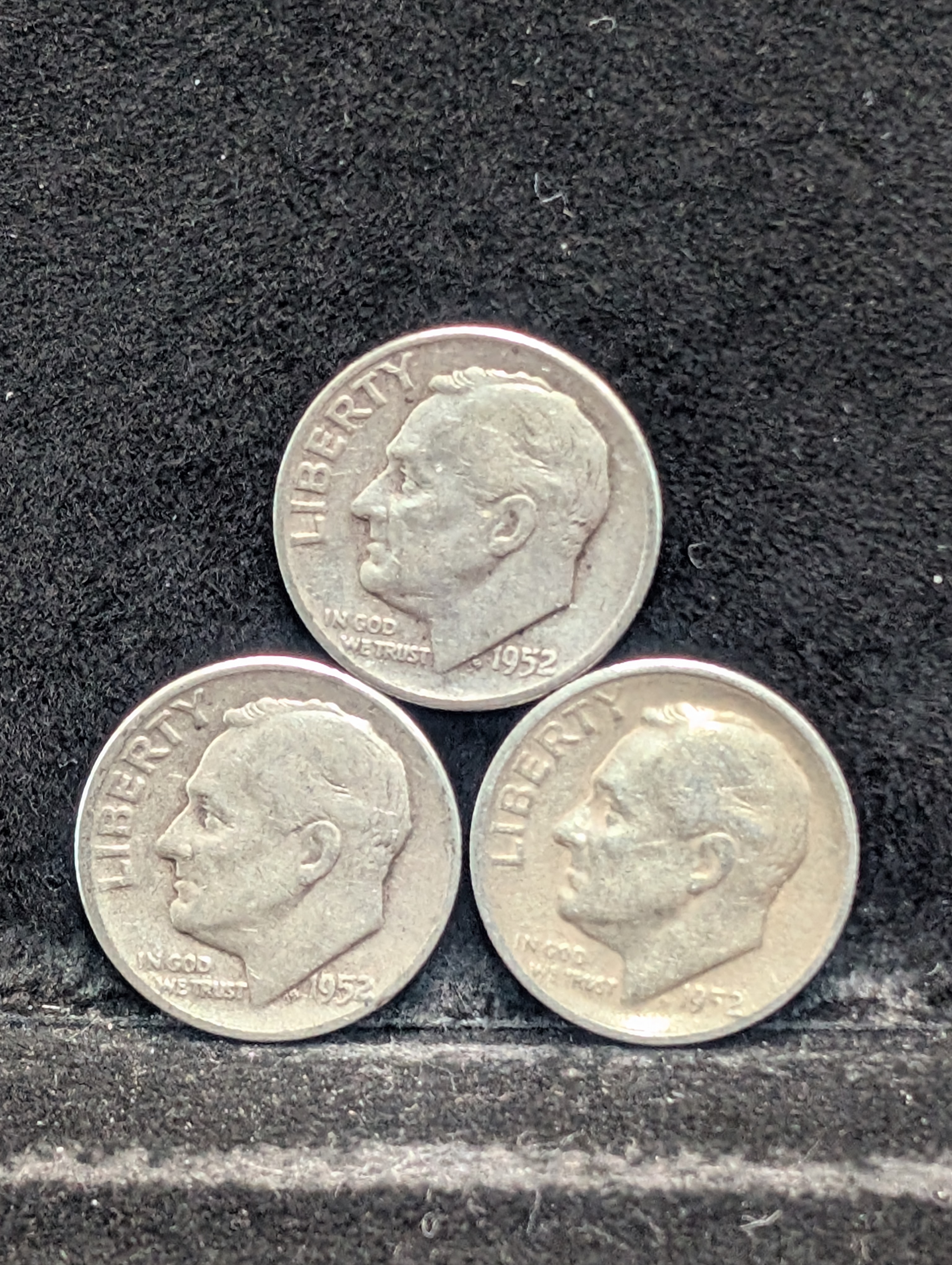 (2) 1952-P & (1) 1952-S 90% Silver Roosevelt Dimes - 74 Years Old!
