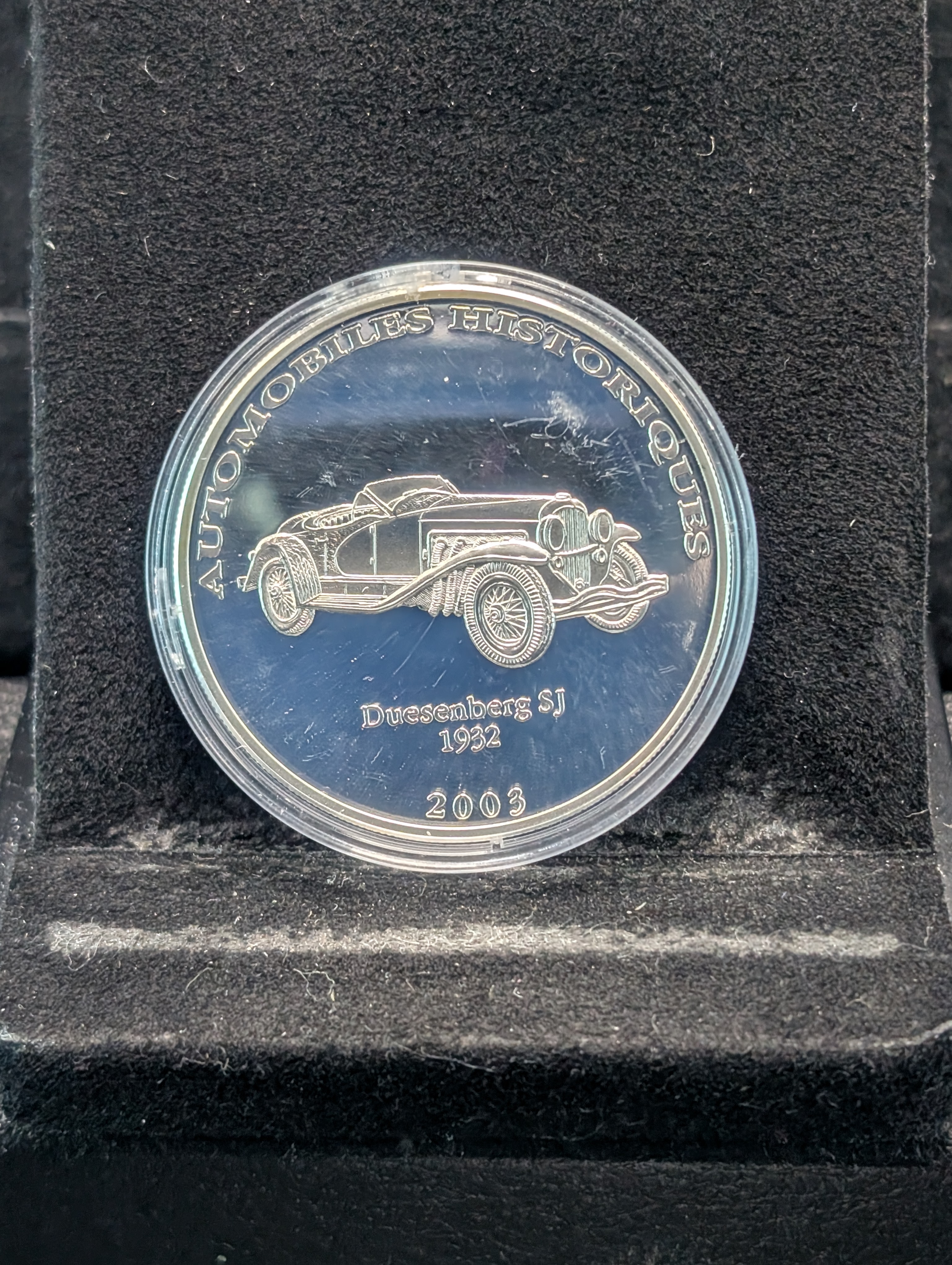 2003 Congo Historic Automobiles, 1932 Duesenberg SJ, 10 Francs Coin, .999 Fine Silver 26g