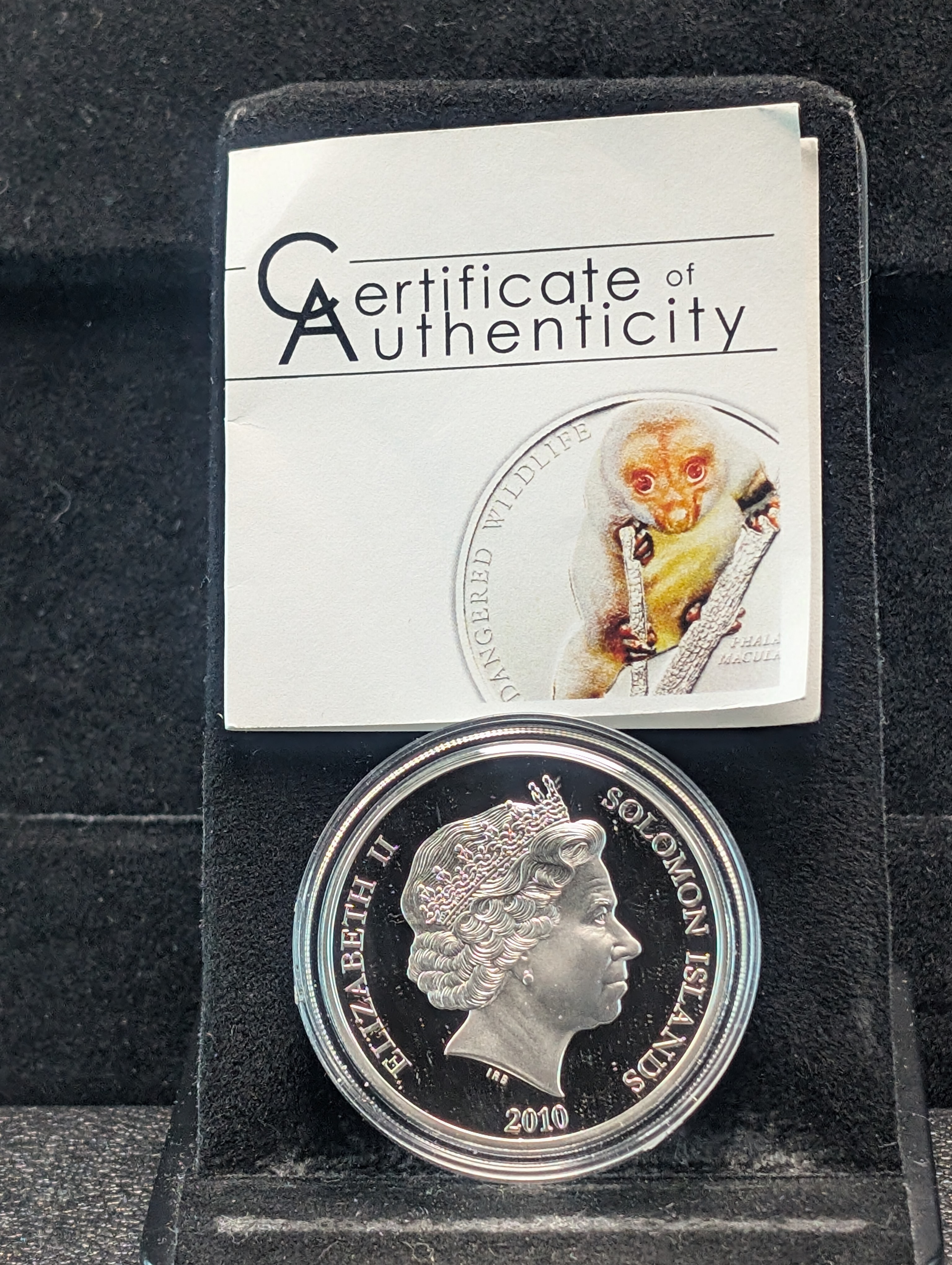 2010 Solomon Islands, Spotted Cuscus, Ten Dollars Coin, 25g, Sterling Silver With COA