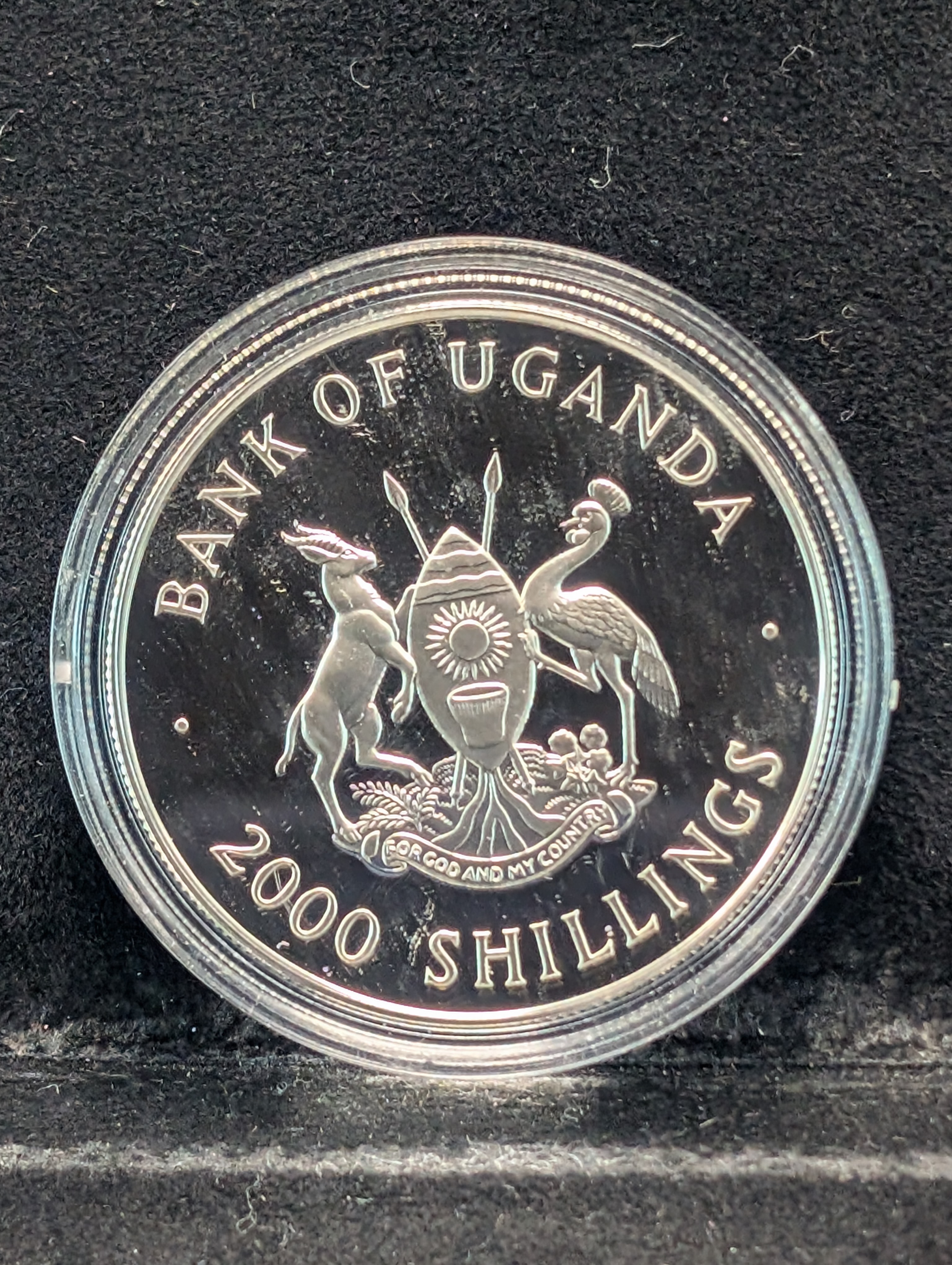 1997 Bank of Uganda 2000 Shillings Coin, 92.5% Silver, 28.28 g, Only 30,000 Minted