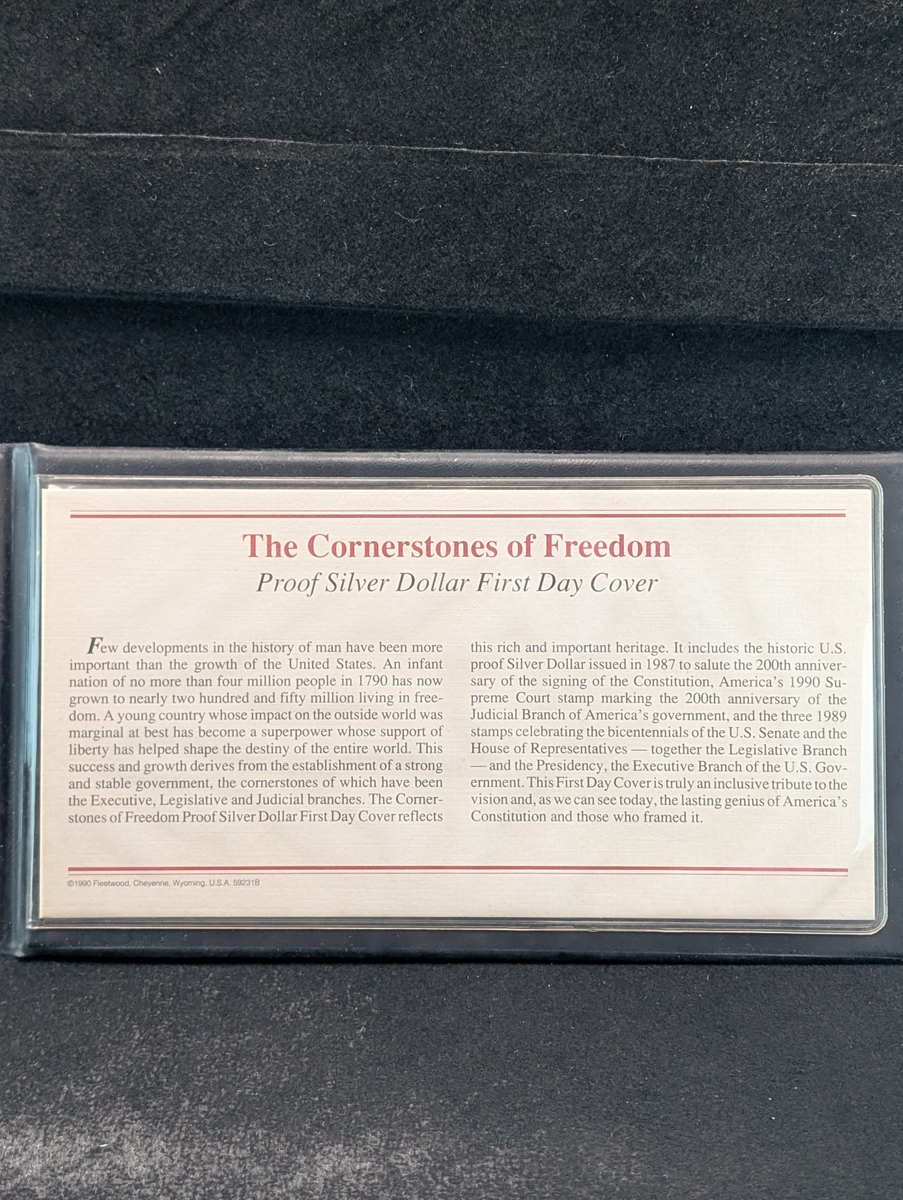 1987-S The Cornerstones of Freedom, Proof Silver Dollar First Day Cover
