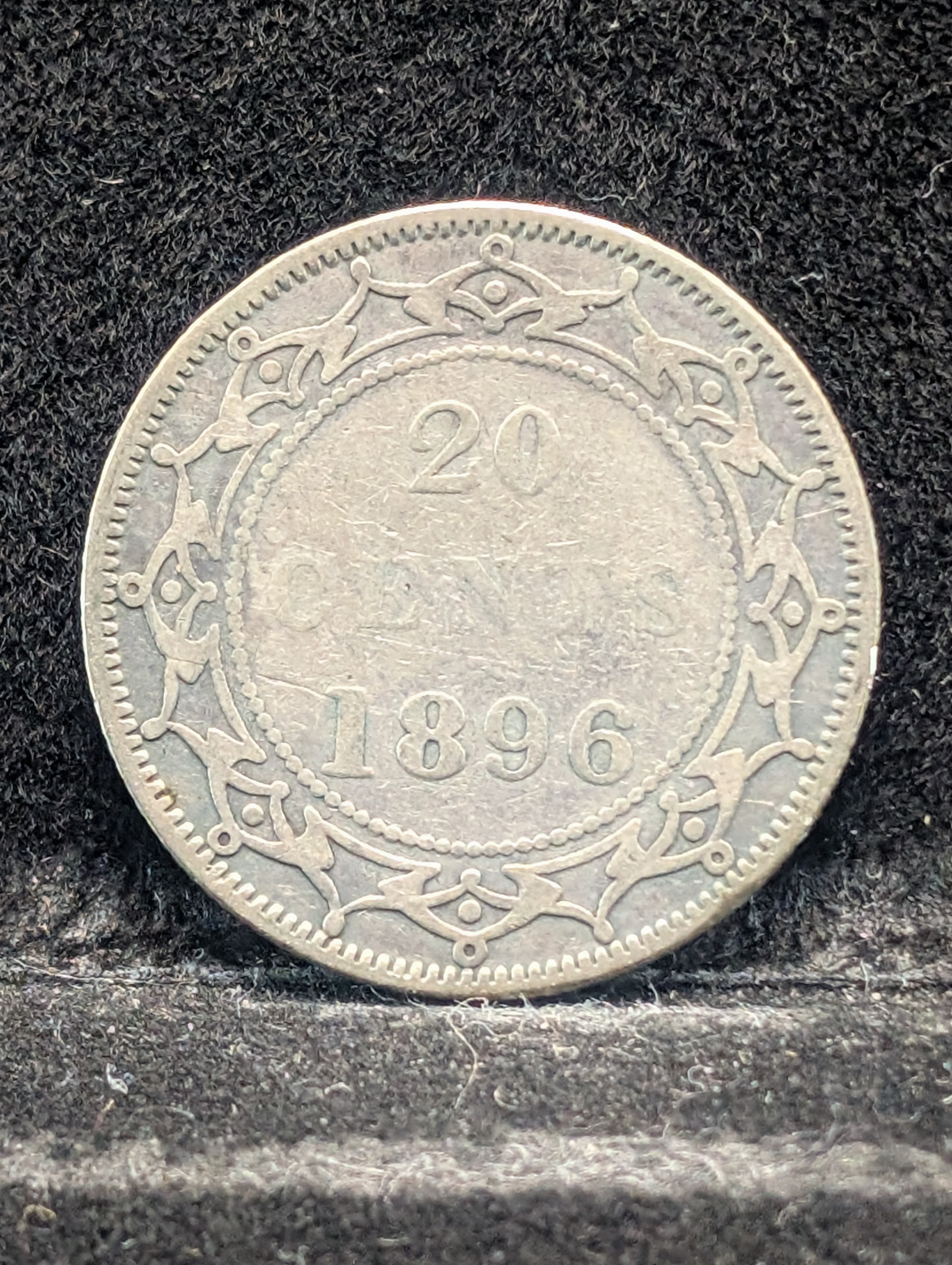 1896 Newfoundland 20 Cents Coin, 92.5% Silver 4-7g, Books for $80 in Good