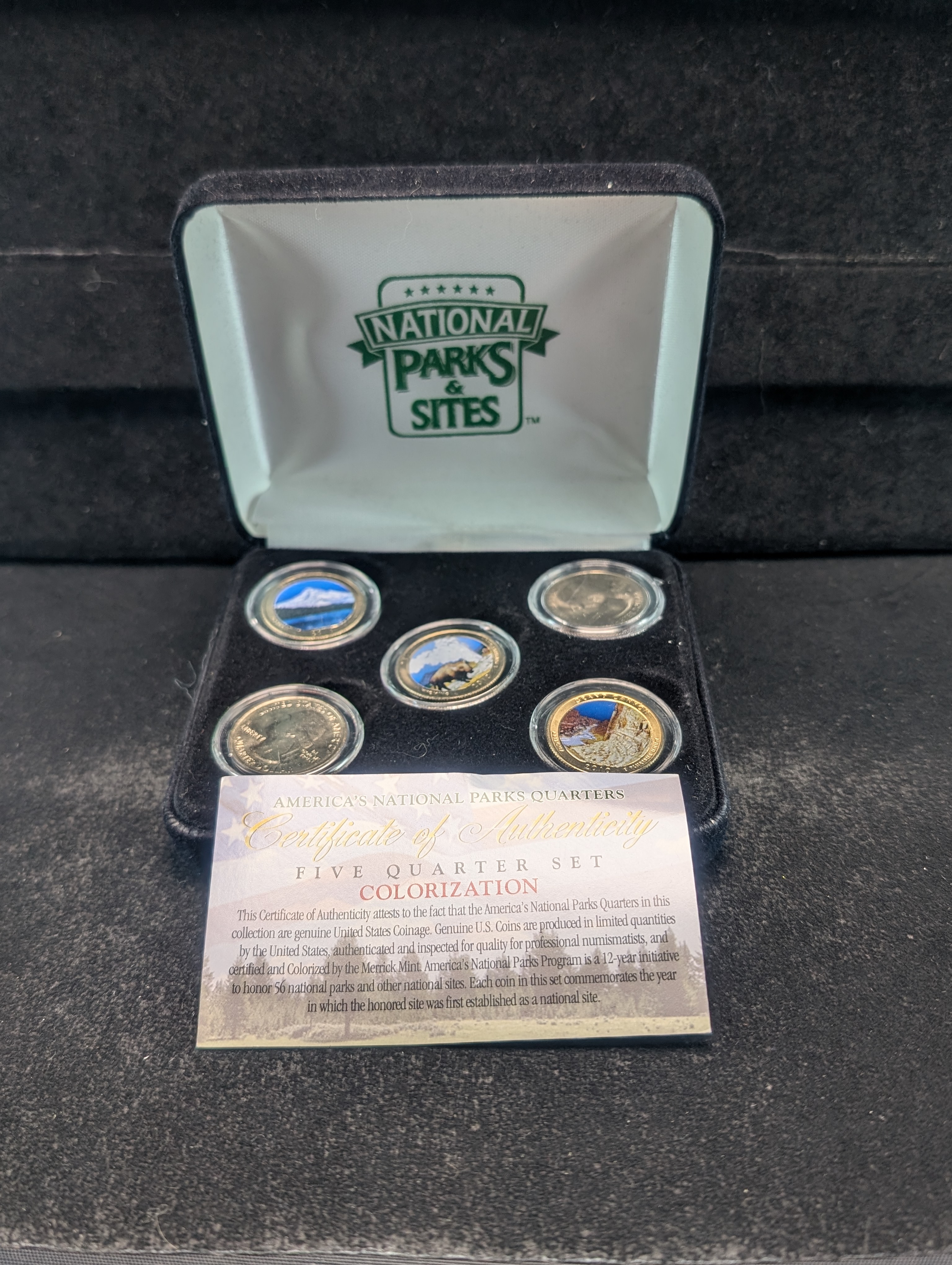 2010 Five Quarter Colorized Set, National Parks & Sites With COA