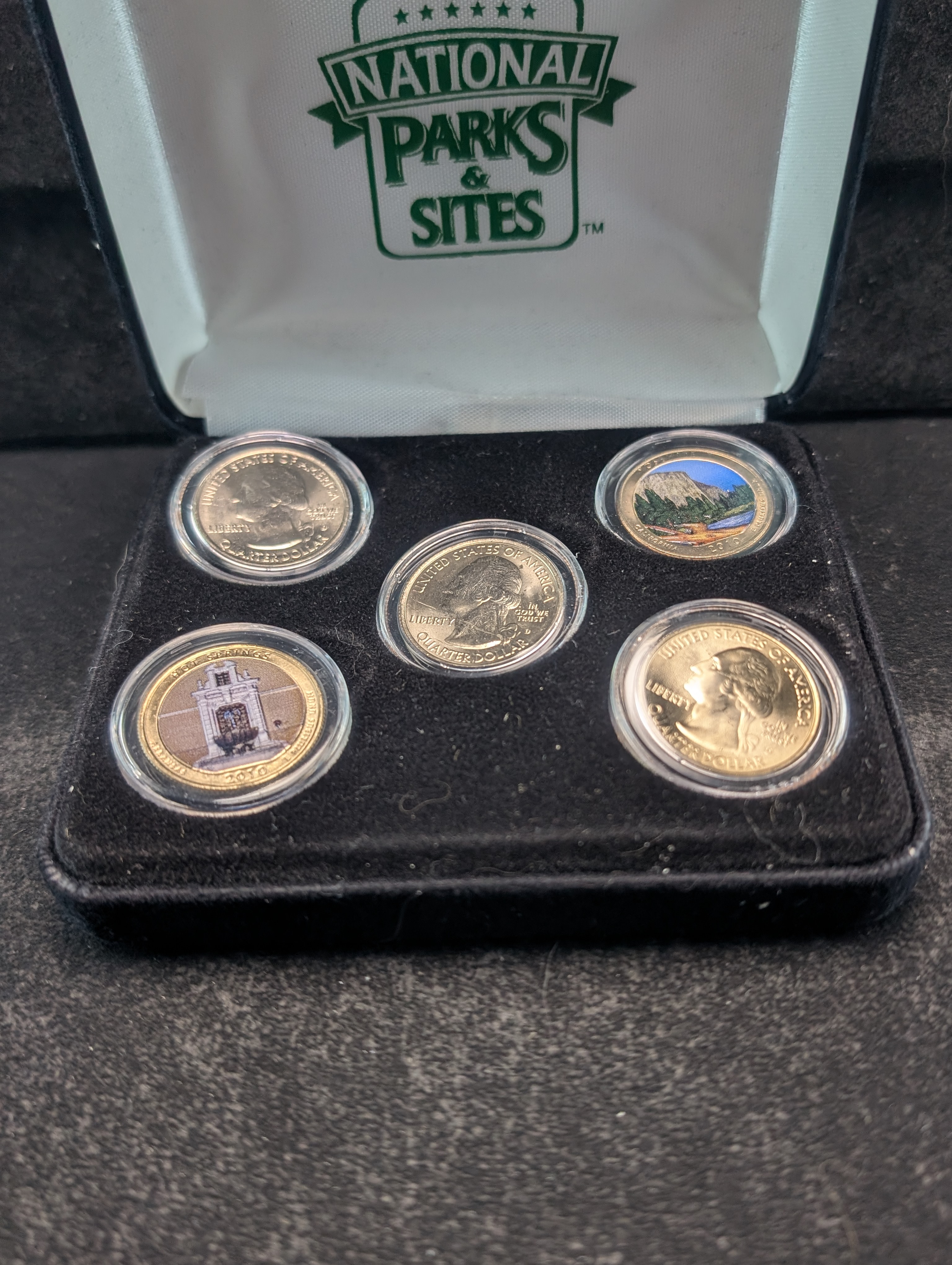 2010 Five Quarter Colorized Set, National Parks & Sites With COA