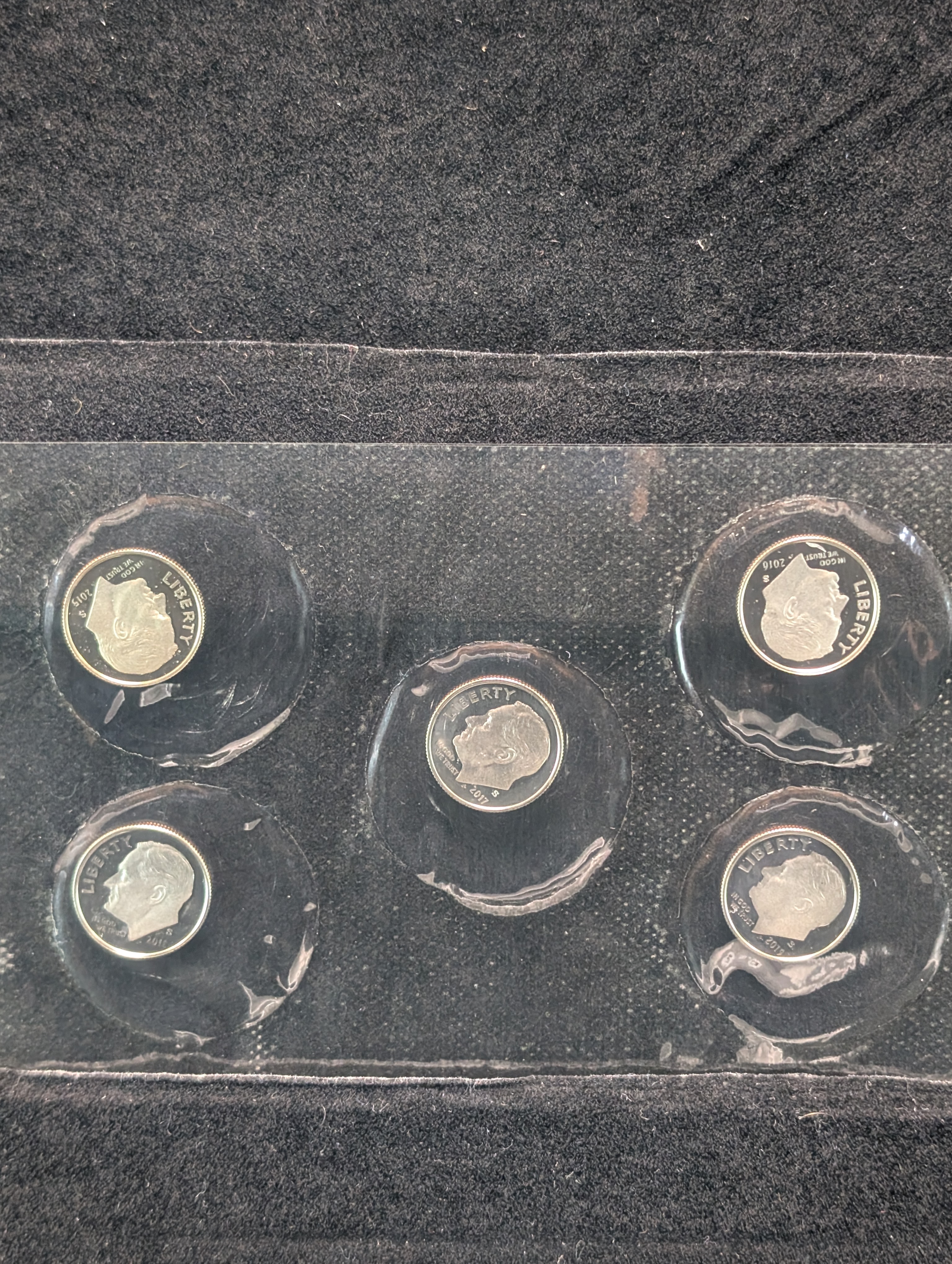 2015-2019 San Francisco Mint Proofs Roosevelt Dime Collection In OGP, 5 Dimes Total