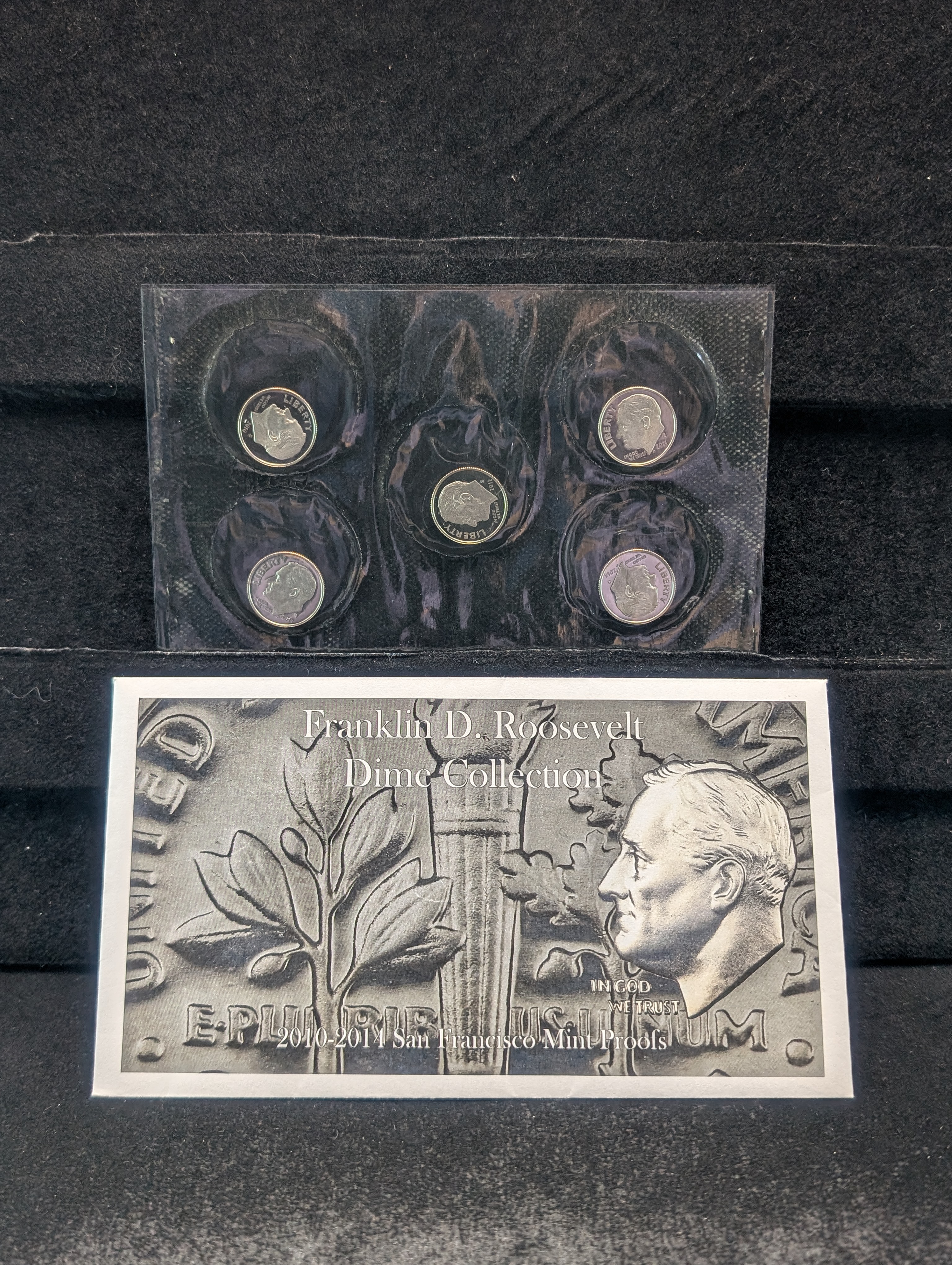2010-2014 San Francisco Mint Proofs Roosevelt Dime Collection In OGP, 5 Dimes Total