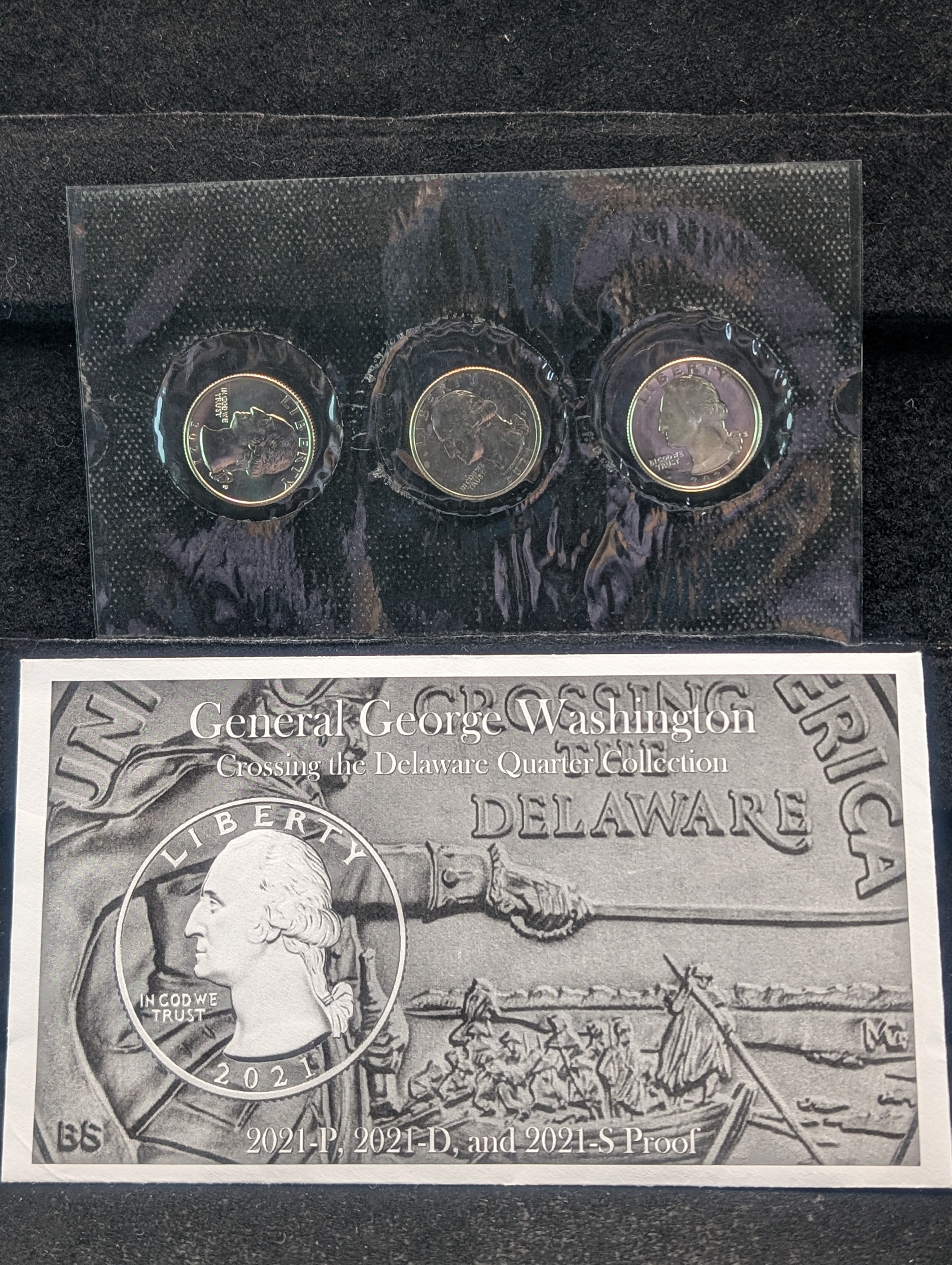 2021-P, 2021-D, & 2021-S Proof George Washington Crossing The Delaware Quarter Collection In OGP