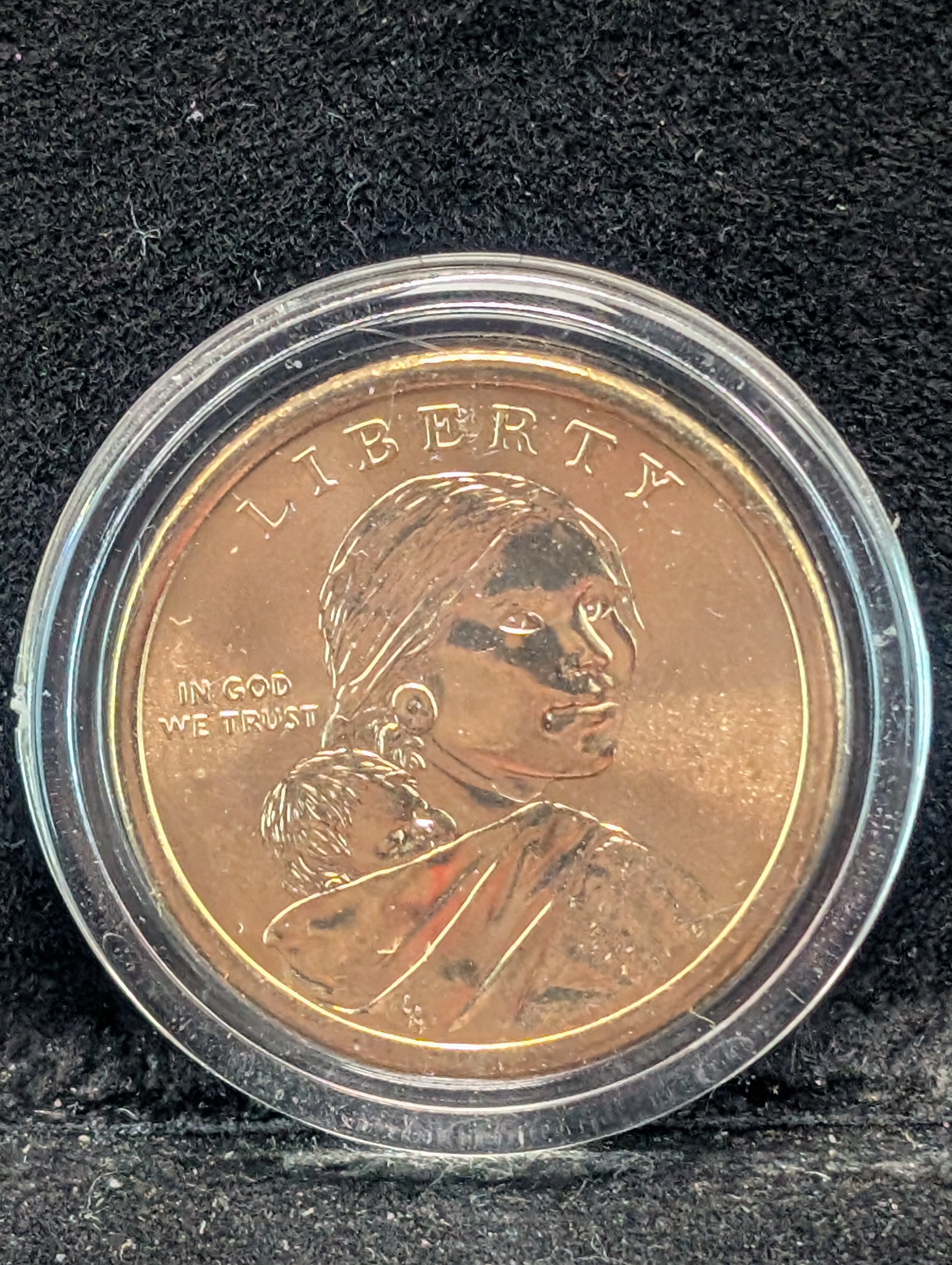2009 "Three Sisters" Native American Golden Dollar, GEM BU, In Capsule