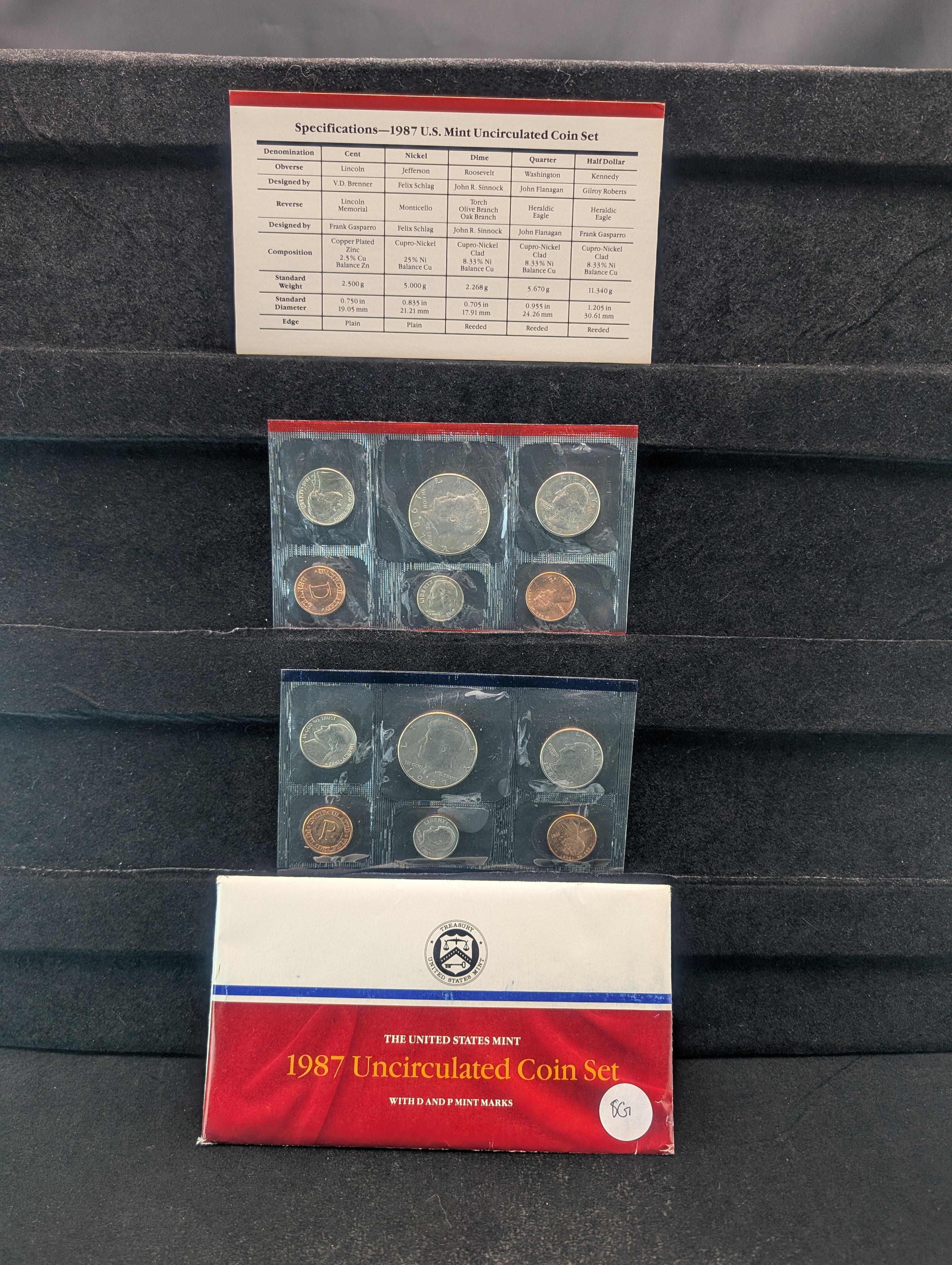 1987 P&D US Mint Uncirculated Coin Set; OGP/COA - 10 Coin Set