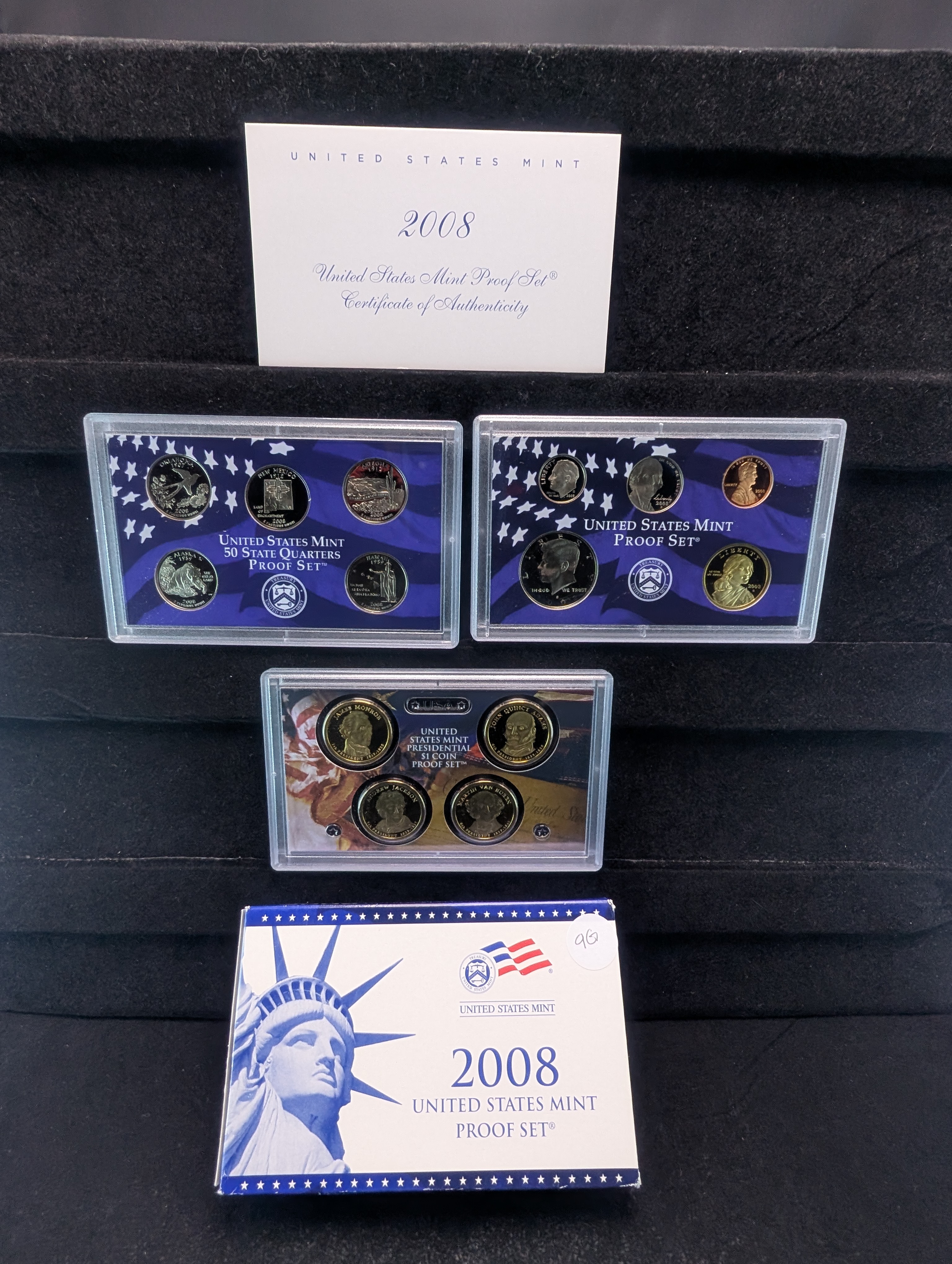 2008-S US Mint Proof Set. OGP/COA - 14 Coin Set; Orig. Coinage, 50 State Quarters, Presidential Dollars
