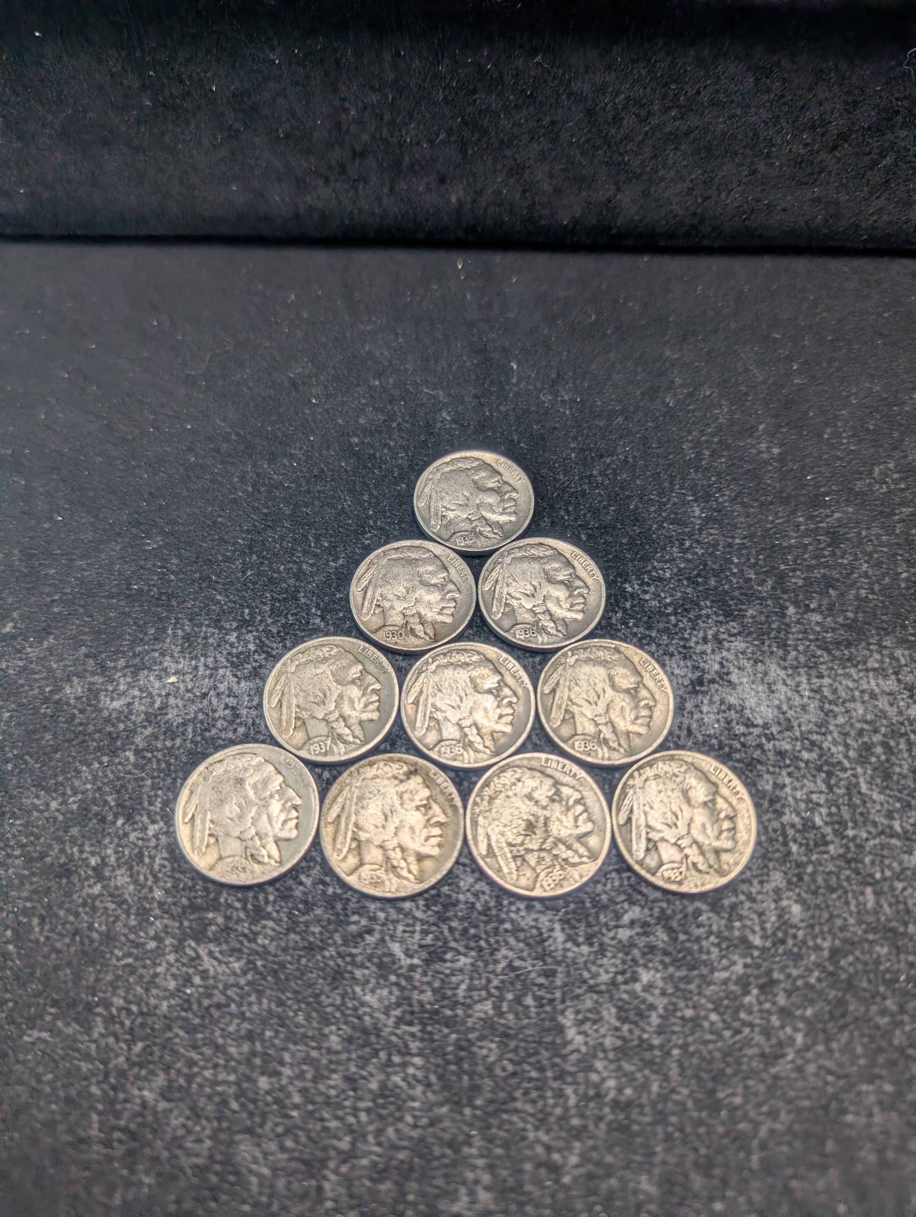 (10) Assorted 1930s Mixed Mint Mark Indian Head Buffalo Nickels