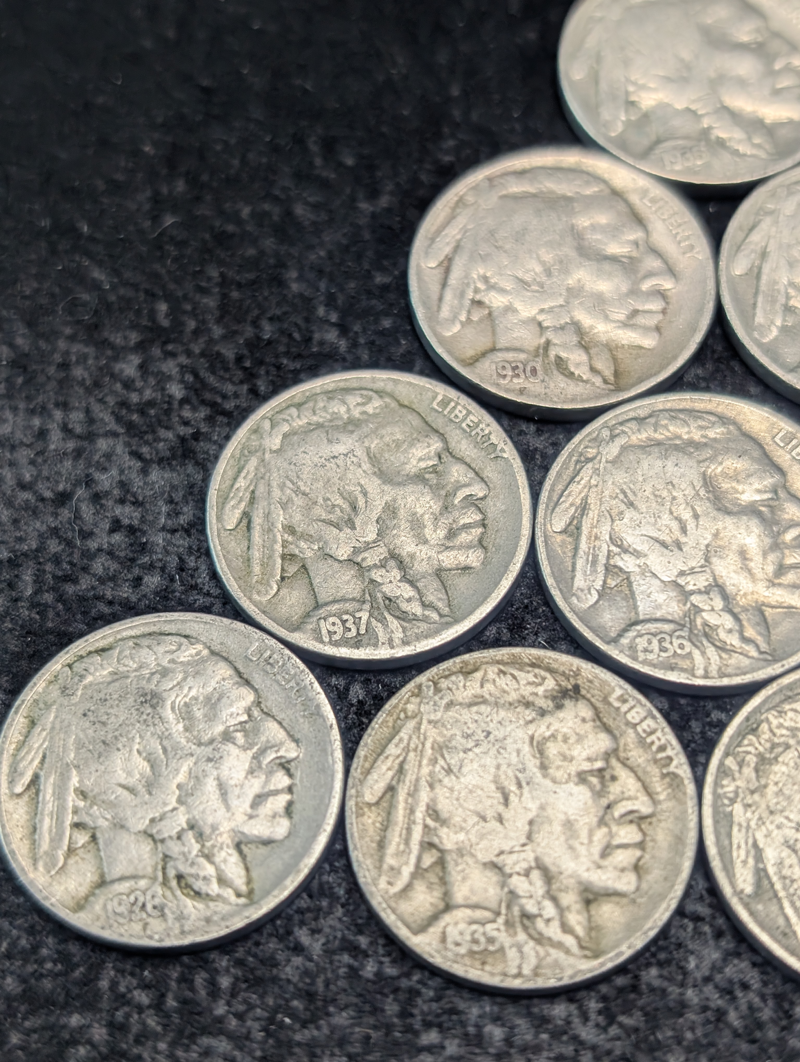 (10) Assorted 1930s Mixed Mint Mark Indian Head Buffalo Nickels