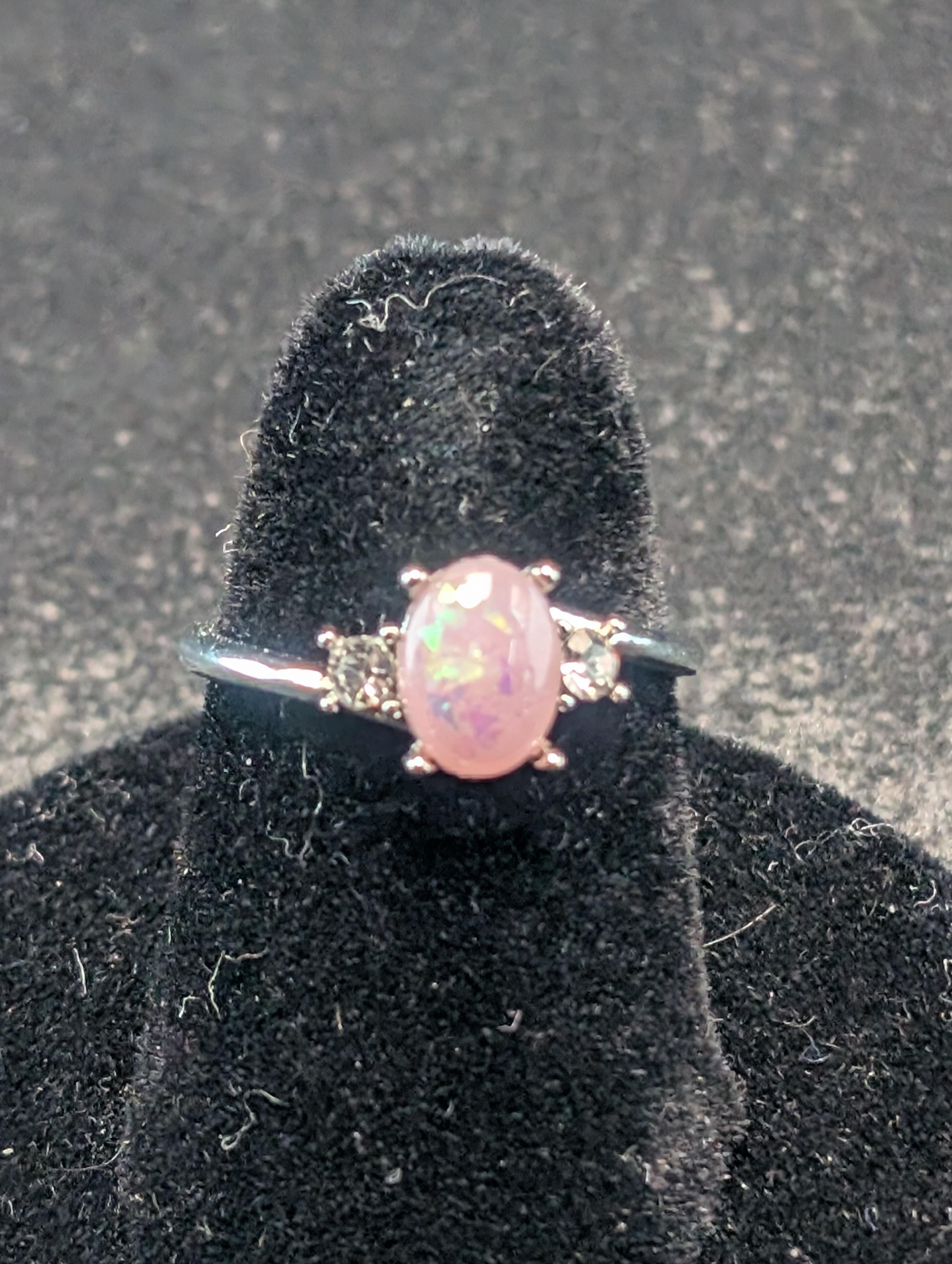 Womens Size 7 Pink Opal and CZ Style Ring, Beautiful Ring
