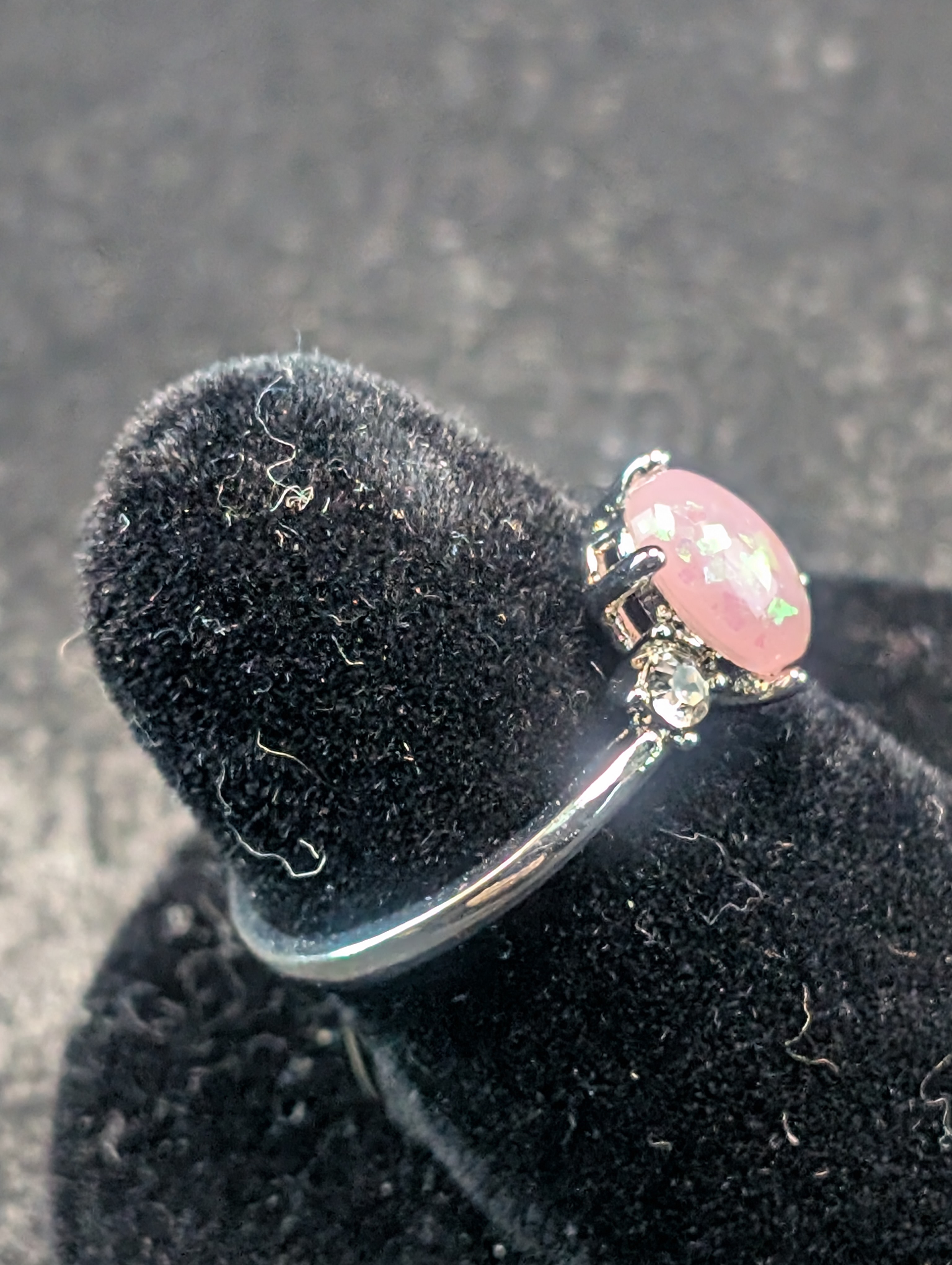 Womens Size 7 Pink Opal and CZ Style Ring, Beautiful Ring