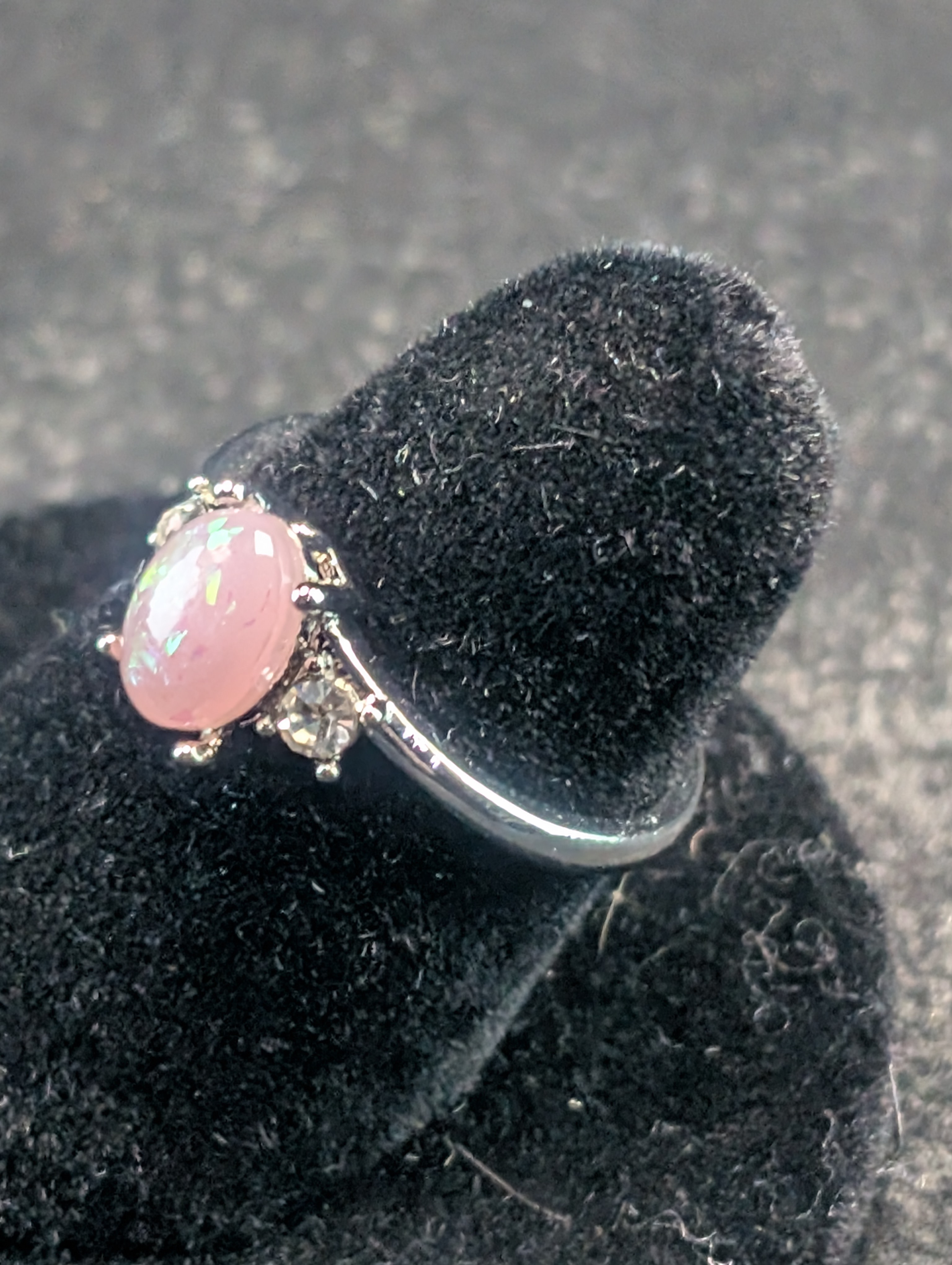 Womens Size 7 Pink Opal and CZ Style Ring, Beautiful Ring
