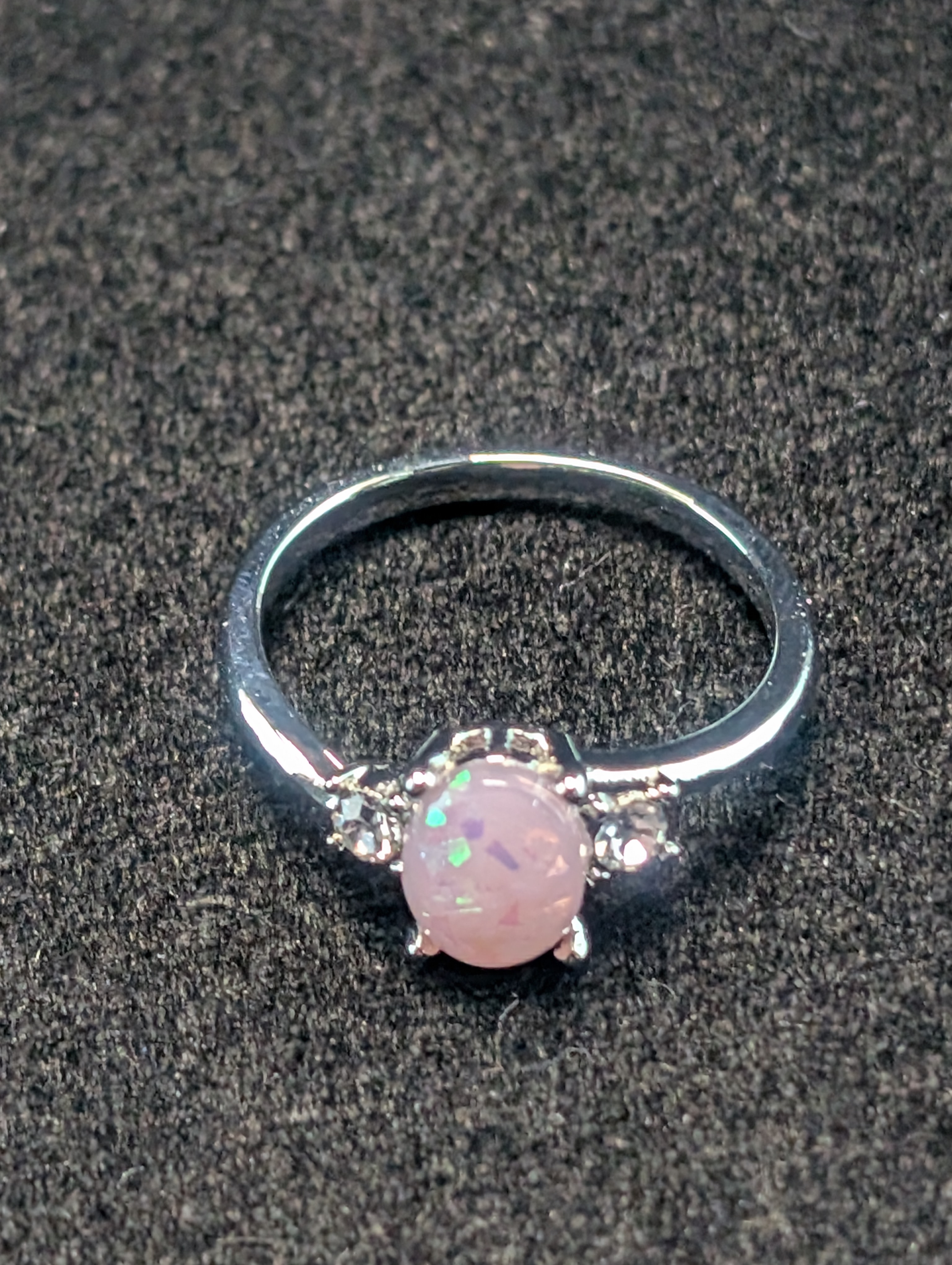 Womens Size 7 Pink Opal and CZ Style Ring, Beautiful Ring