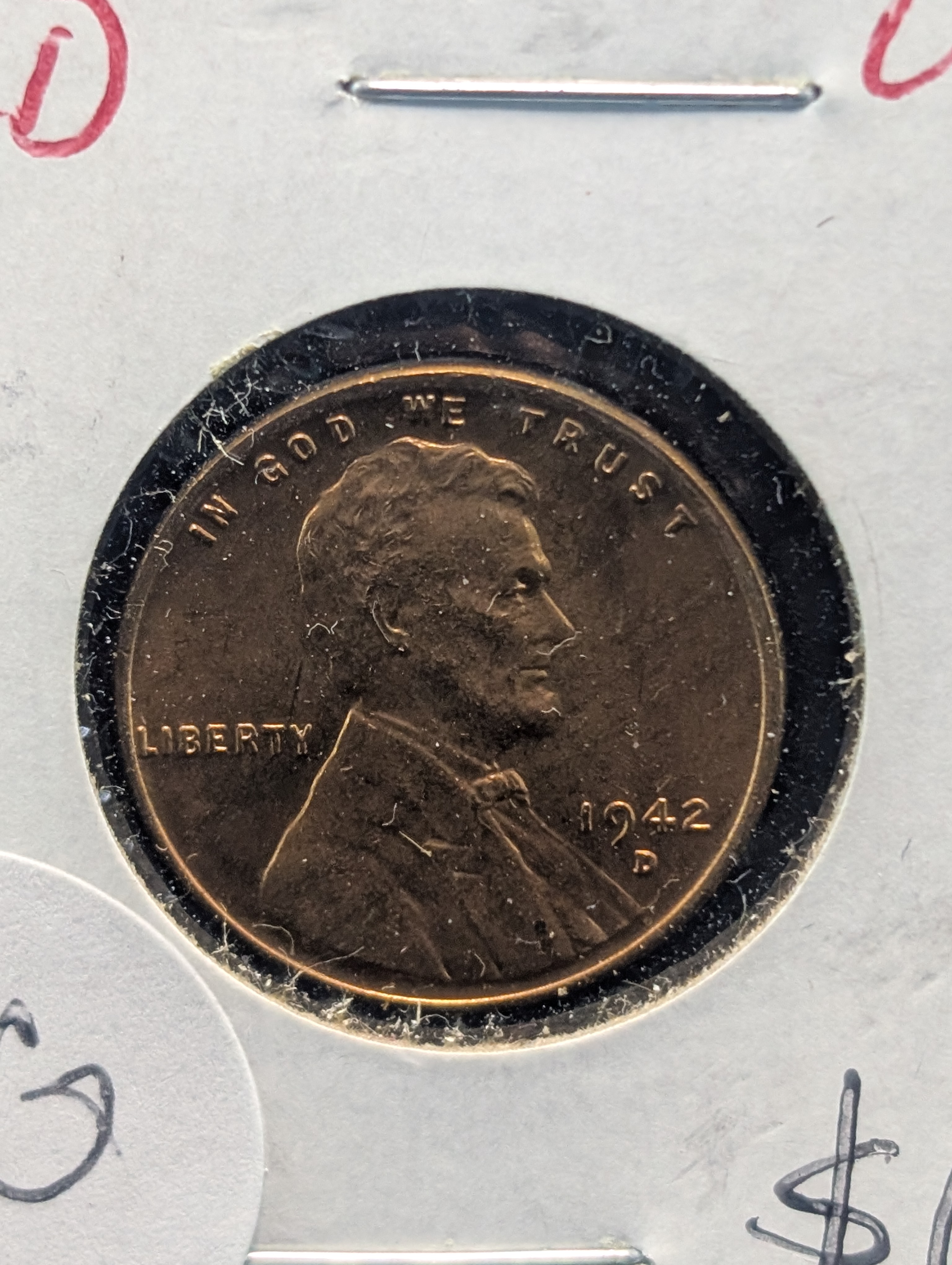 1942-D Gem BU Red Lincoln Wheat Cent, Tough WWII Era