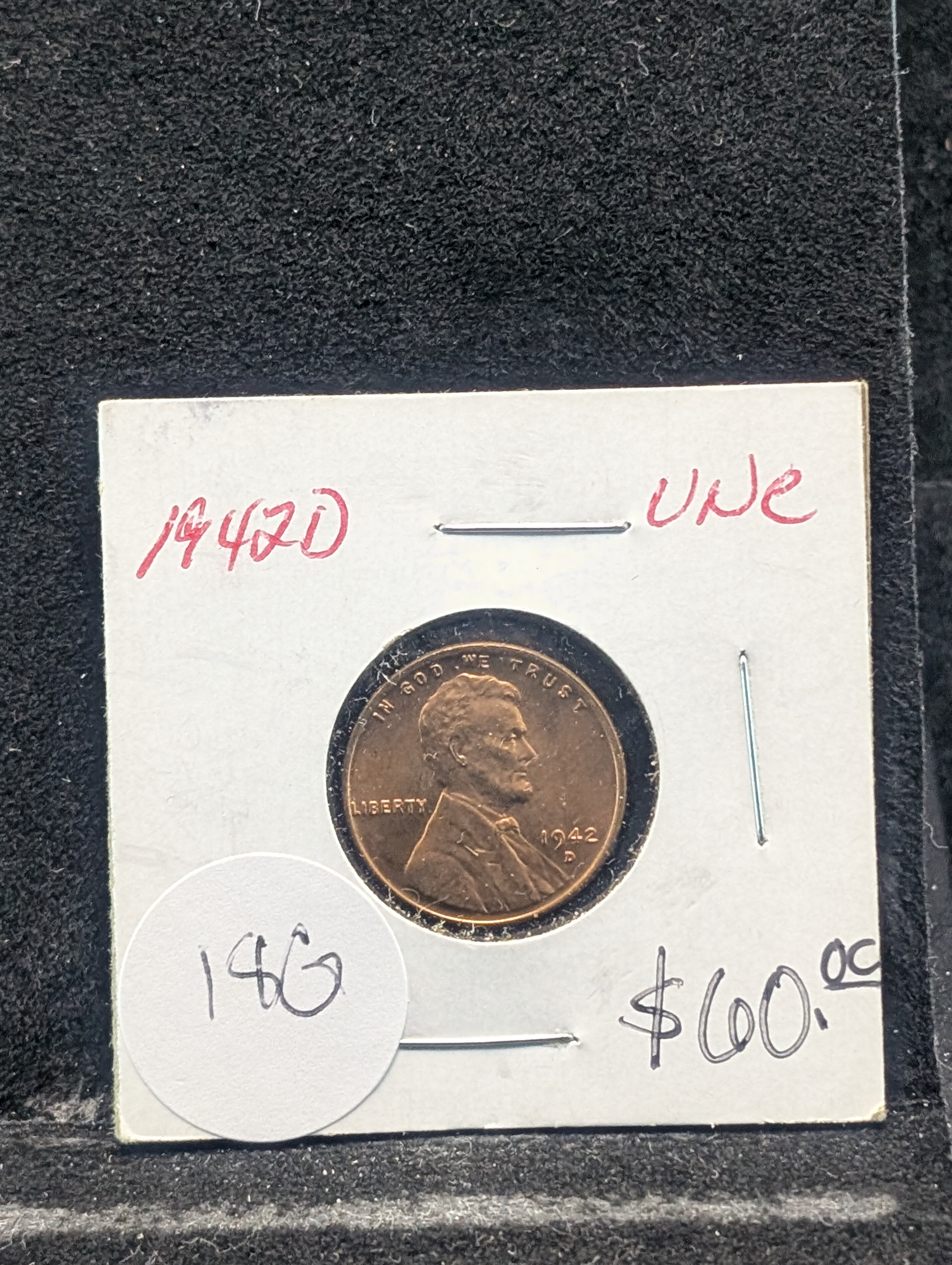 1942-D Gem BU Red Lincoln Wheat Cent, Tough WWII Era