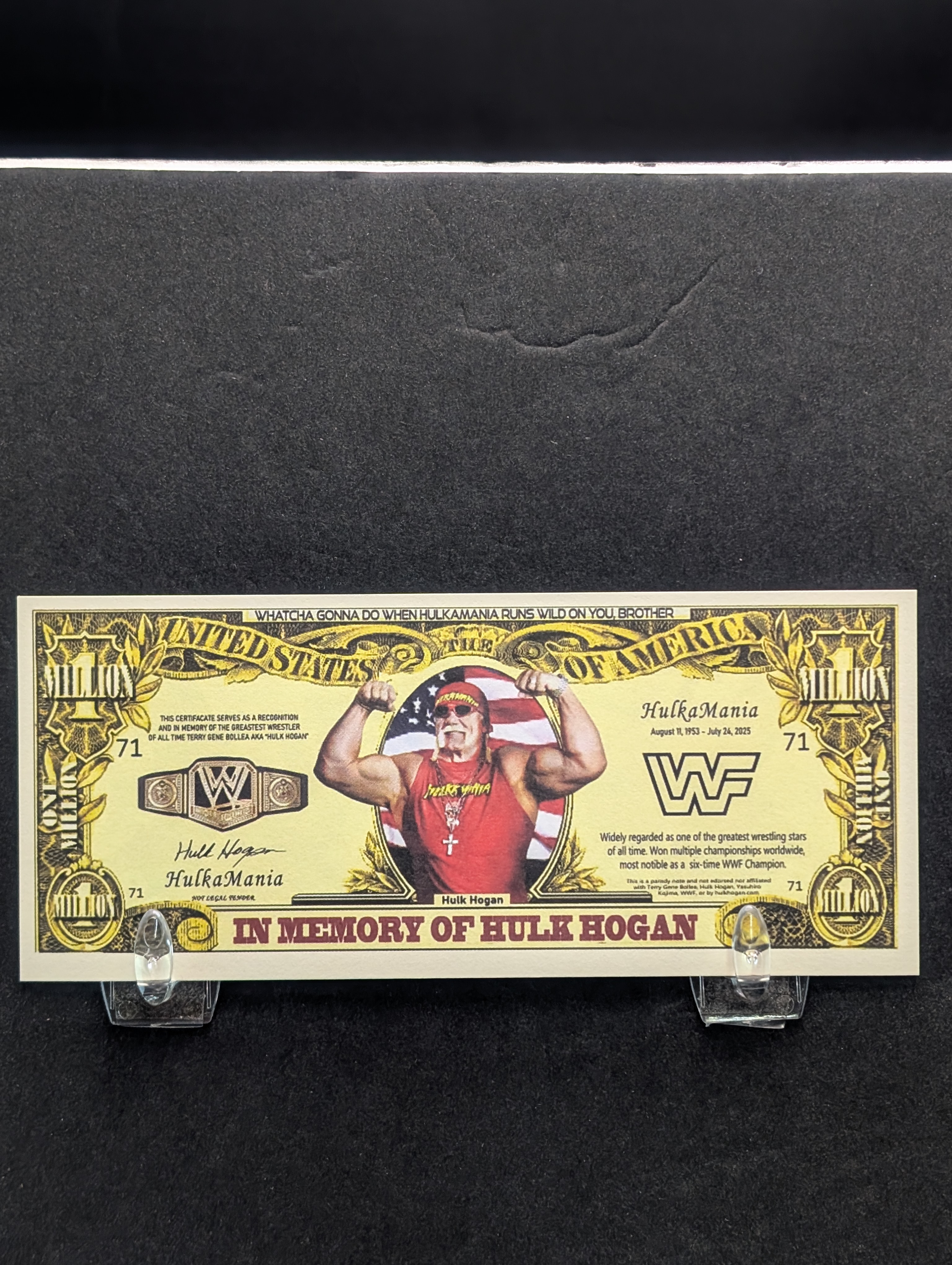 In Memory of Hulk Hogan 1 Million Dollar Novelty Note