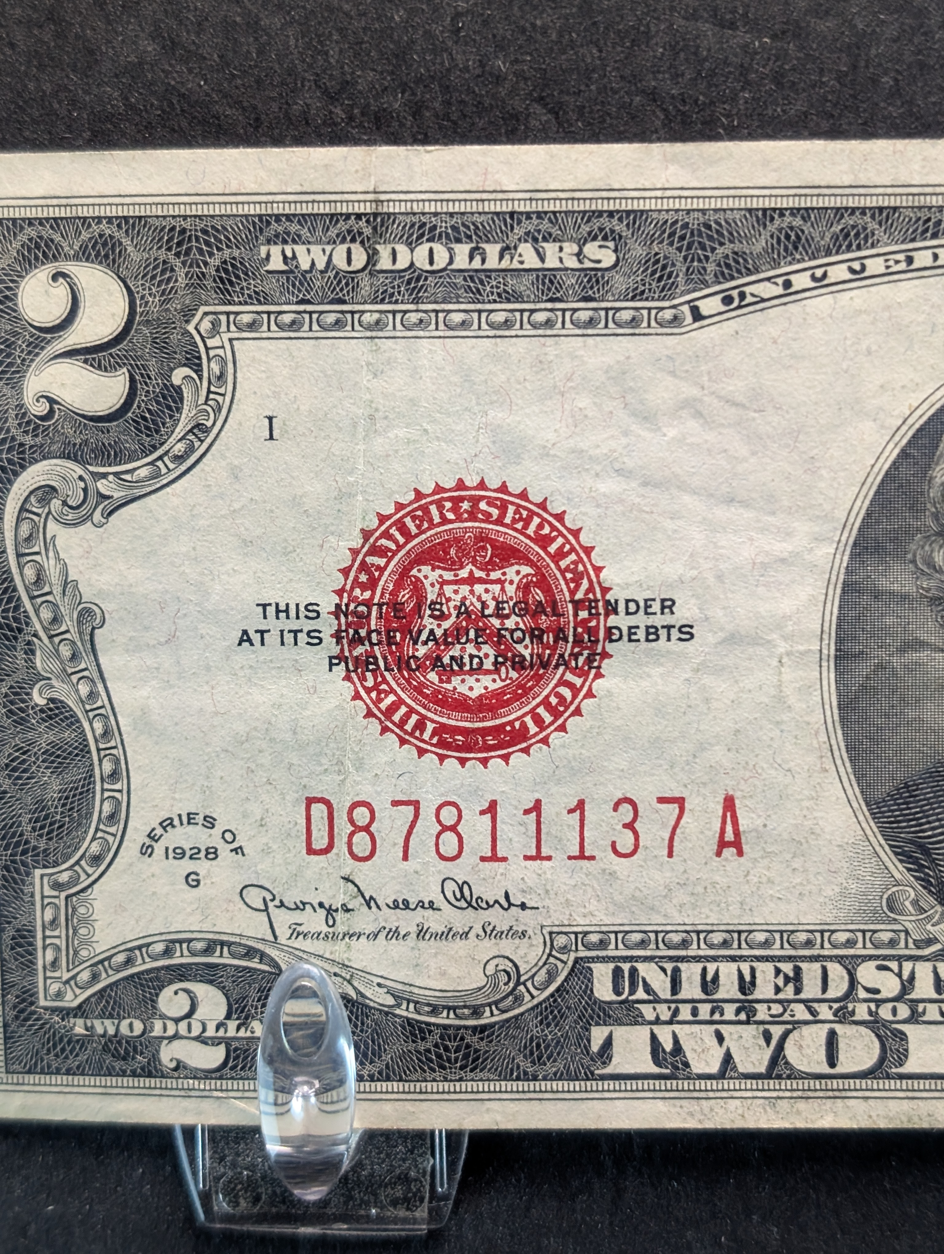 1928 G Series Red Seal $2 Note
