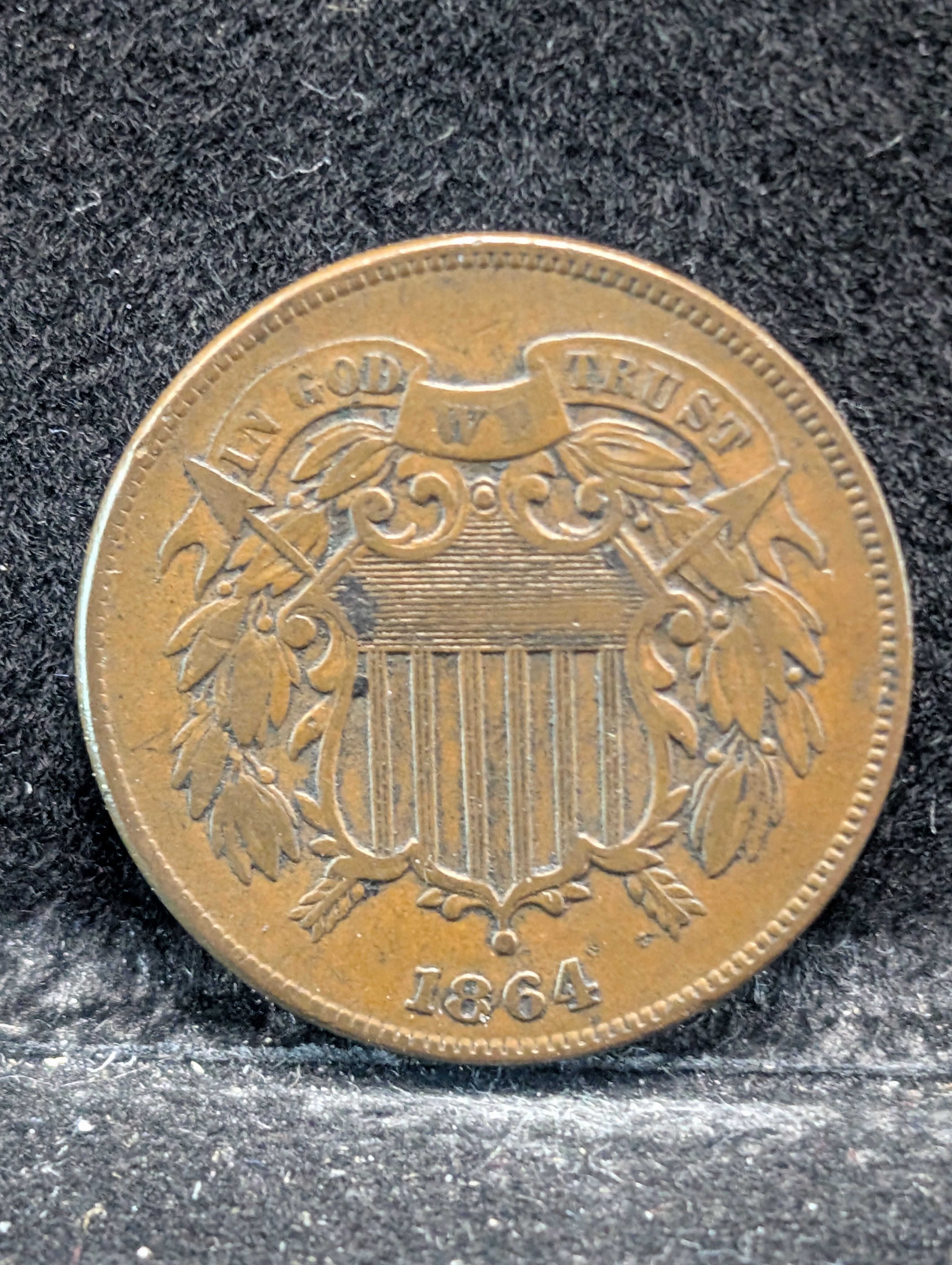 1864 US 2 Cent Piece - Tough Full "WE" - Civil War Era