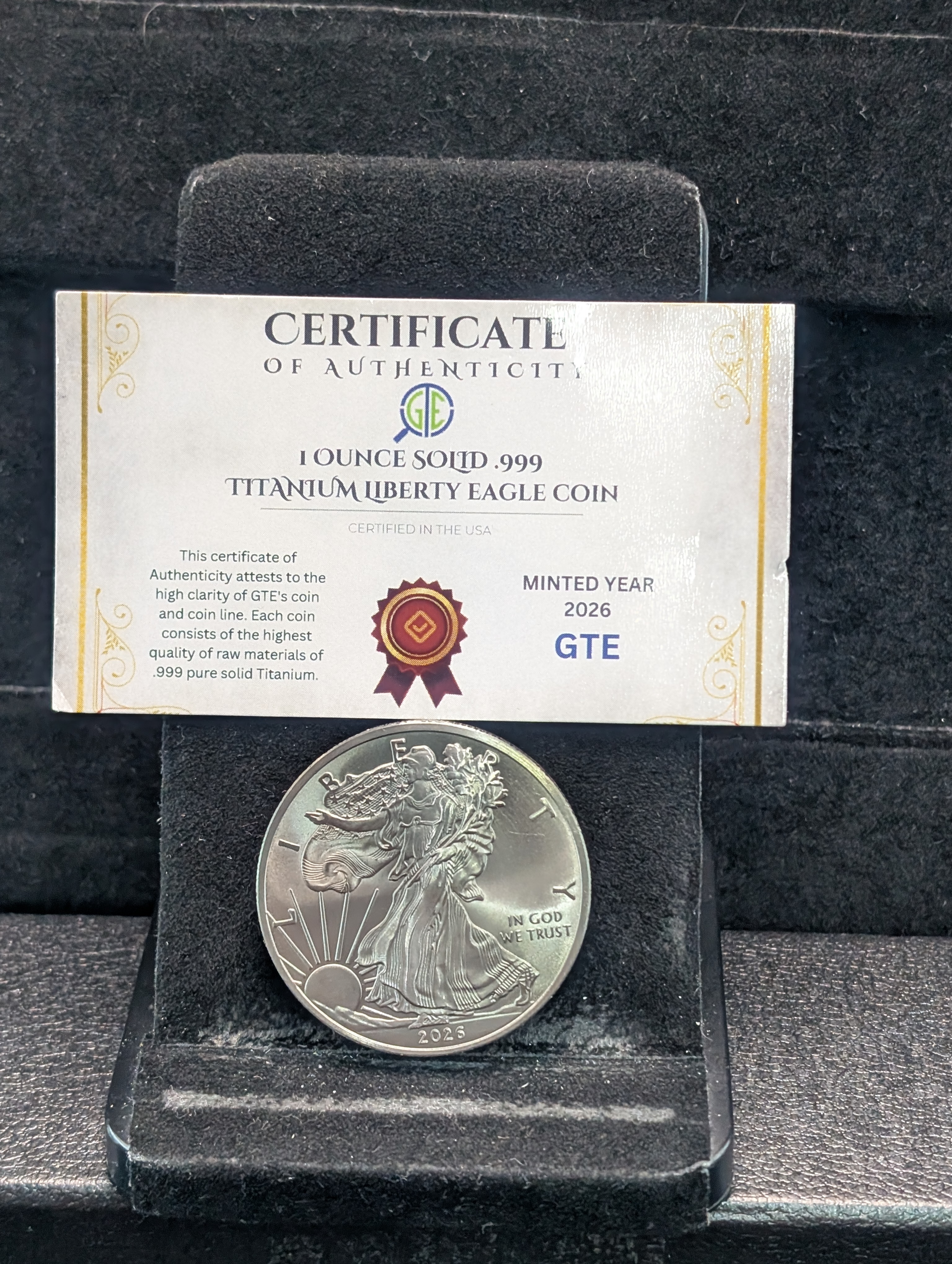 2026 One Troy Ounce .999 Fine Titanium Round, American Eagle Style with COA