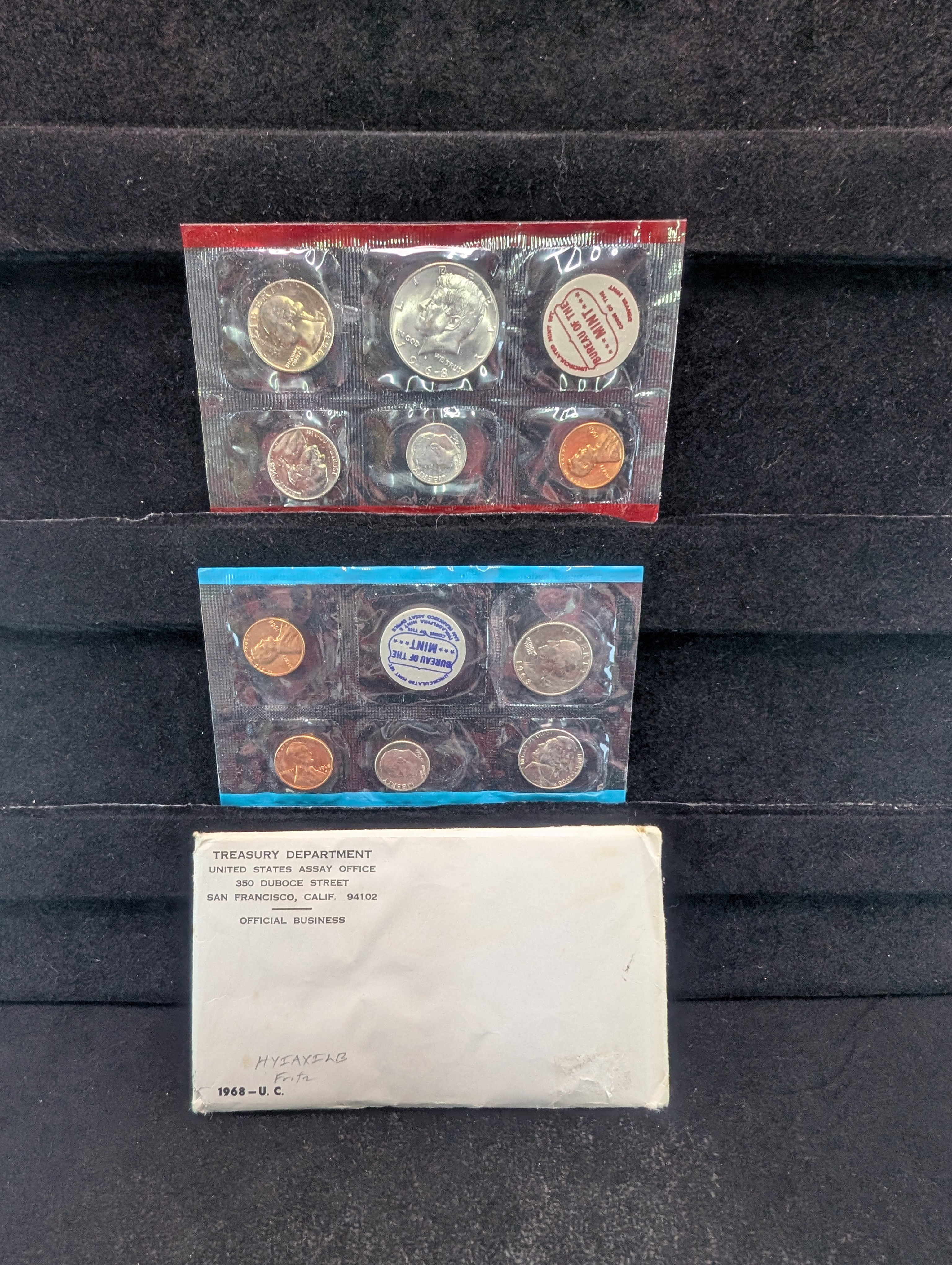 1968-P&D Unc. U.S. Mint Set with 40% Silver 1968-D Kennedy Half Dollar and 1968-S Lincoln Cent