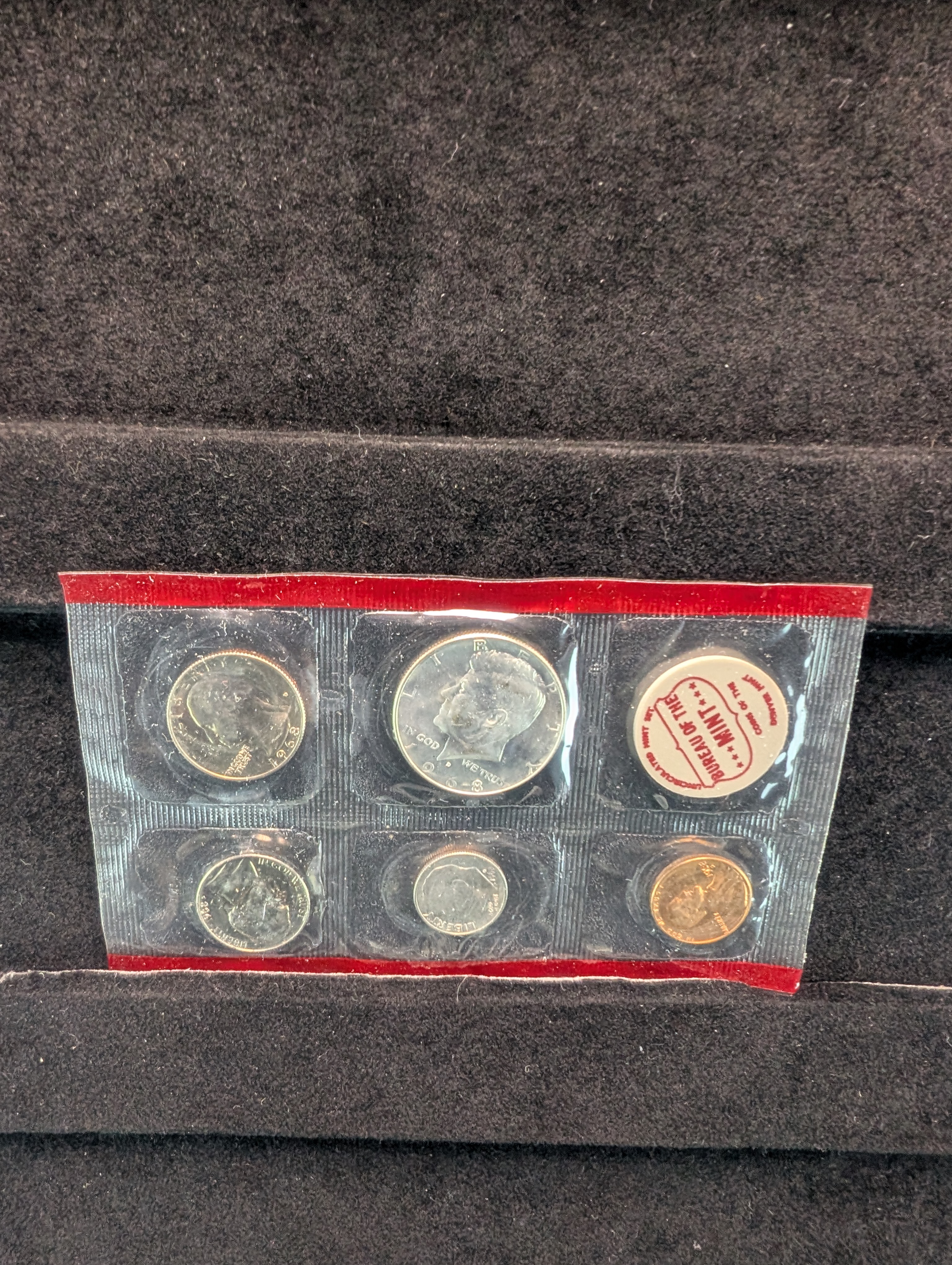 1968-P&D Unc. U.S. Mint Set with 40% Silver 1968-D Kennedy Half Dollar and 1968-S Lincoln Cent