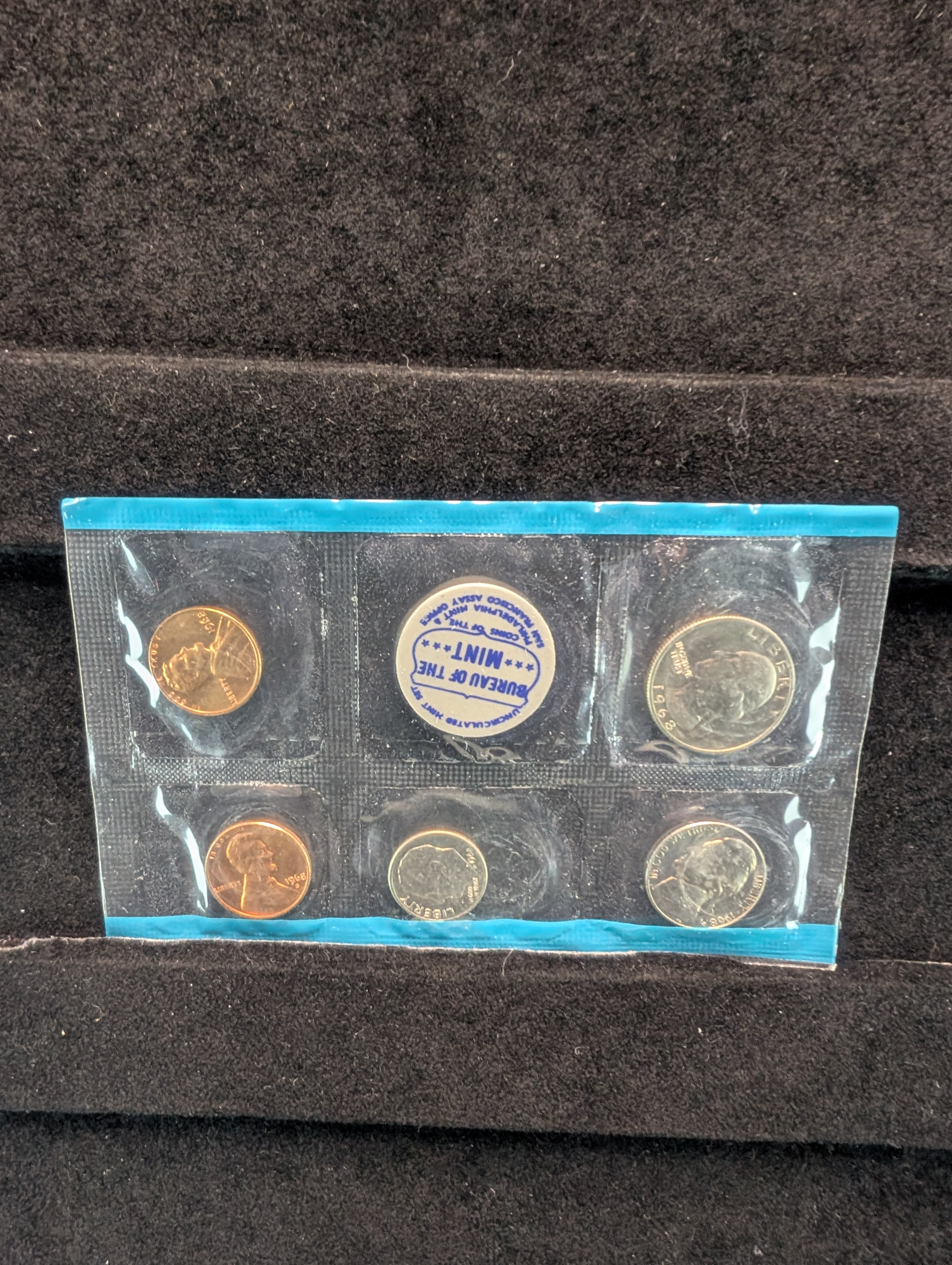 1968-P&D Unc. U.S. Mint Set with 40% Silver 1968-D Kennedy Half Dollar and 1968-S Lincoln Cent