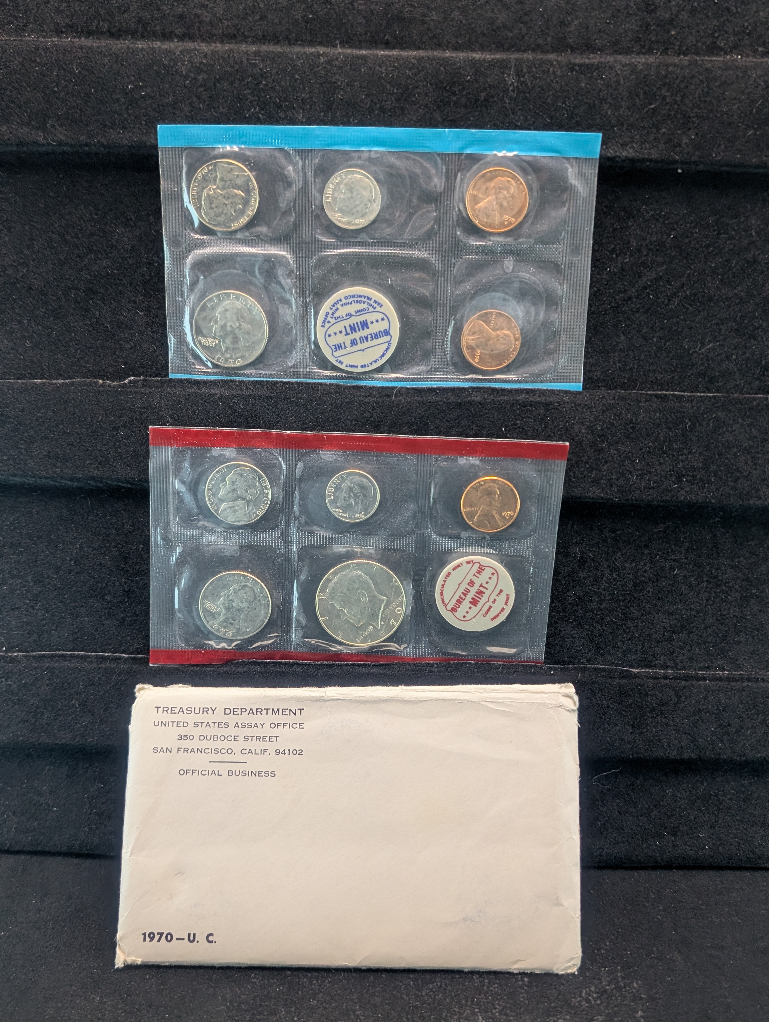 1970-P&D Unc. U.S. Mint Set with 40% Silver 1970-D Kennedy Half Dollar and 1970-S Lincoln Cent