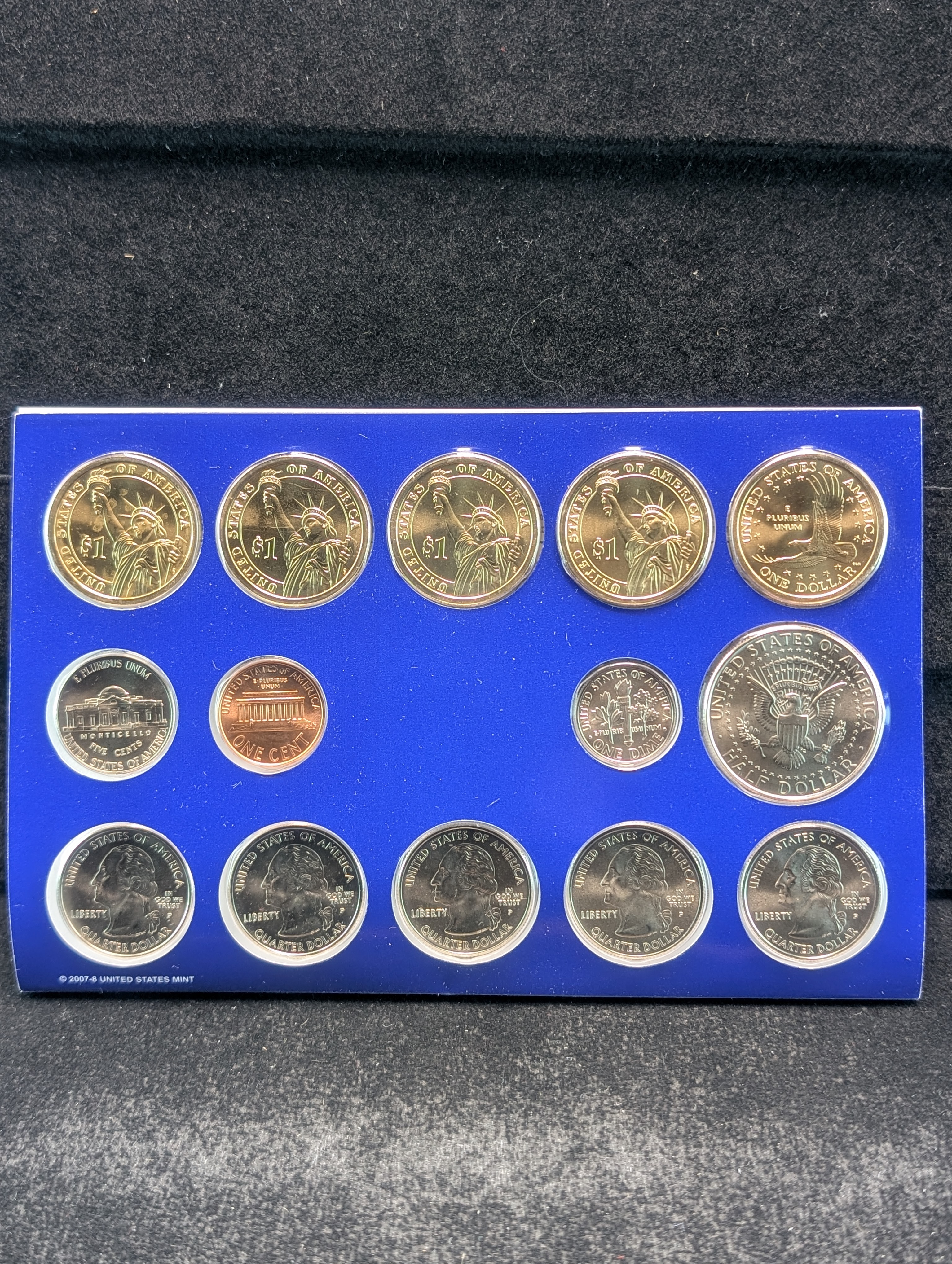 2008-P&D Unc. U.S. Mint Set with State Quarters , Four Presidential Dollars and One Sacagawea Dollar in OGP w/ COA