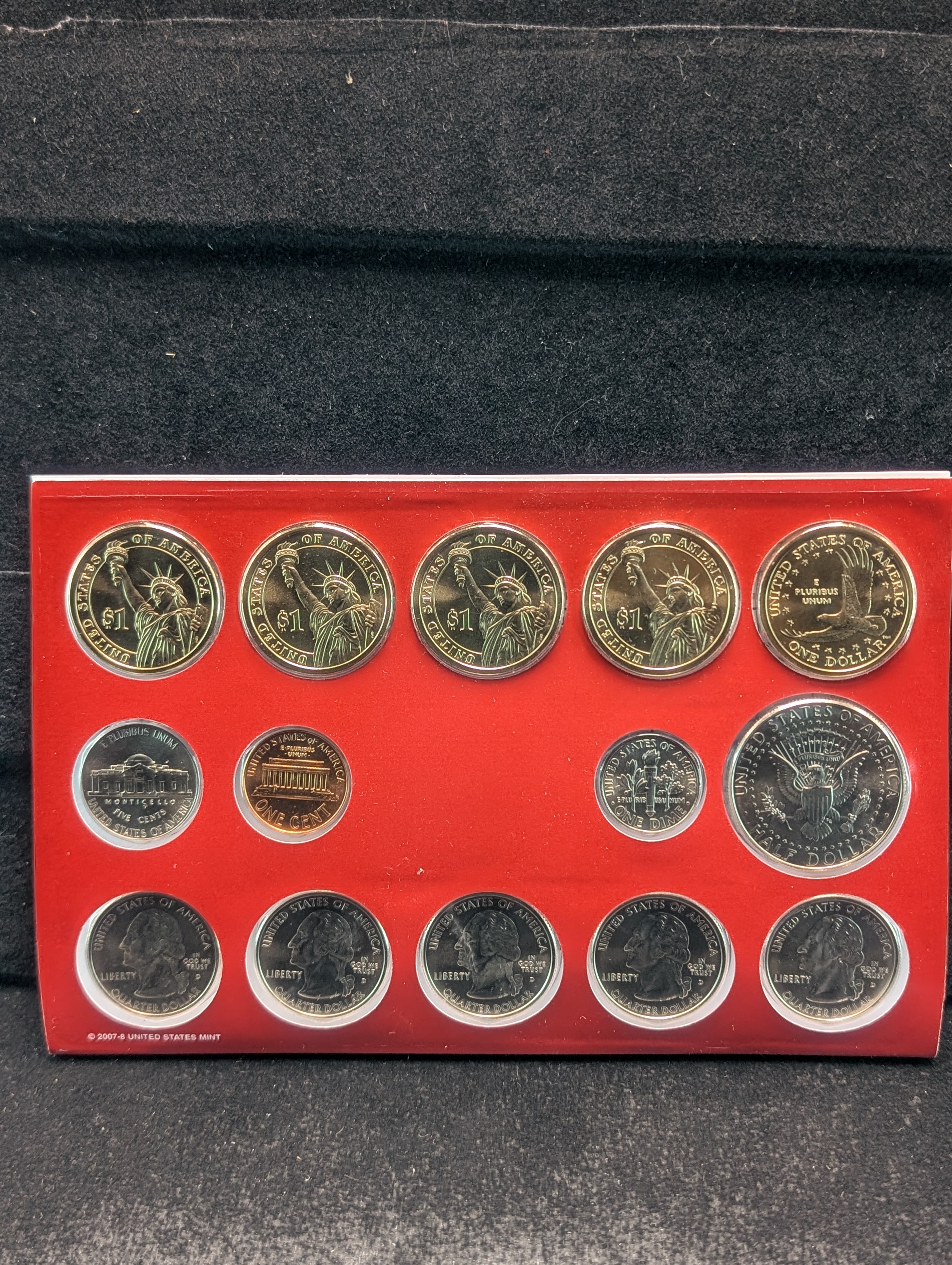 2008-P&D Unc. U.S. Mint Set with State Quarters , Four Presidential Dollars and One Sacagawea Dollar in OGP w/ COA