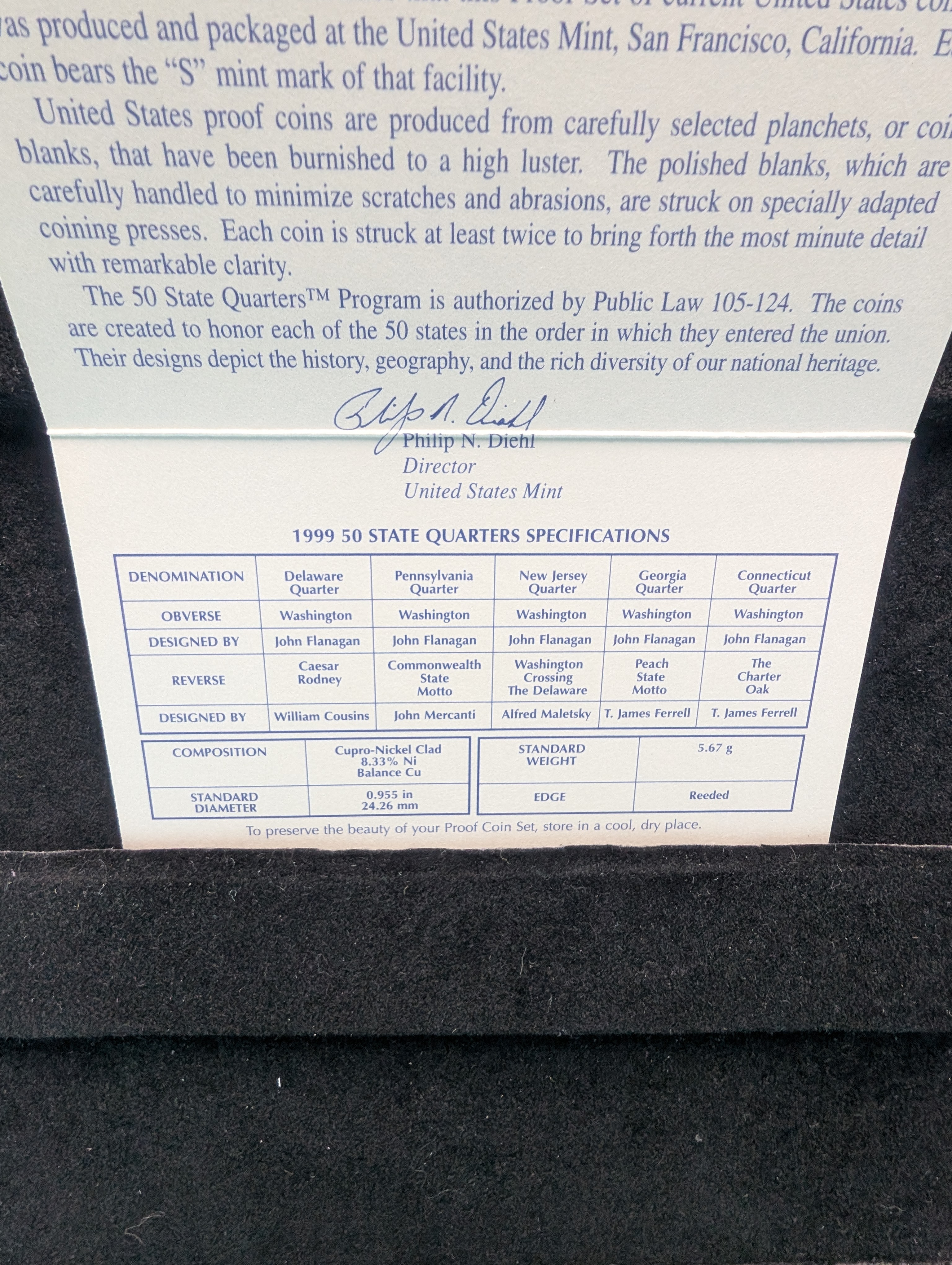 1999-S U.S Mint Proof Set with State Quarters in OGP w/ COA