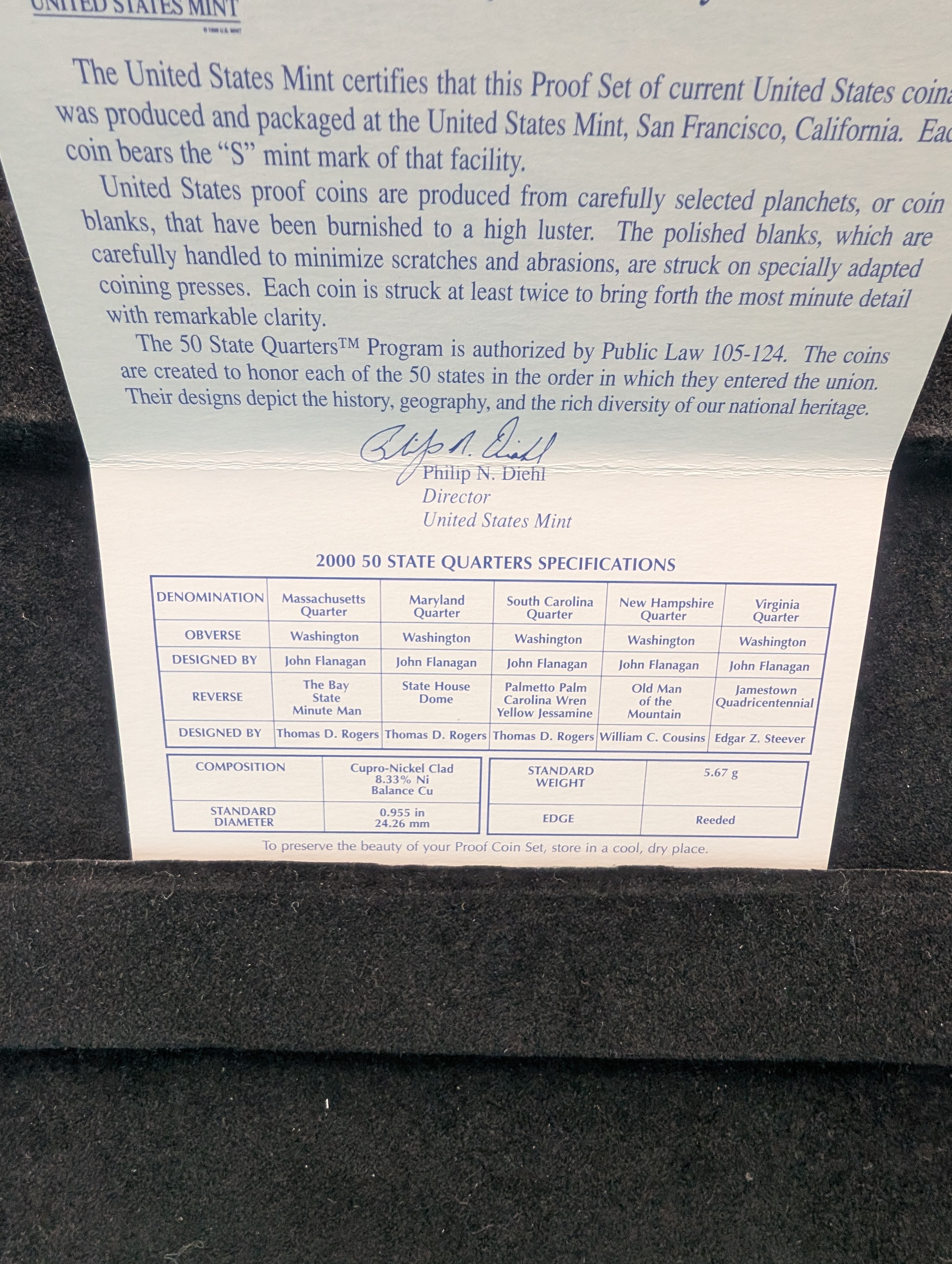 2000-S U.S Mint Proof Set with State Quarters in OGP w/ COA