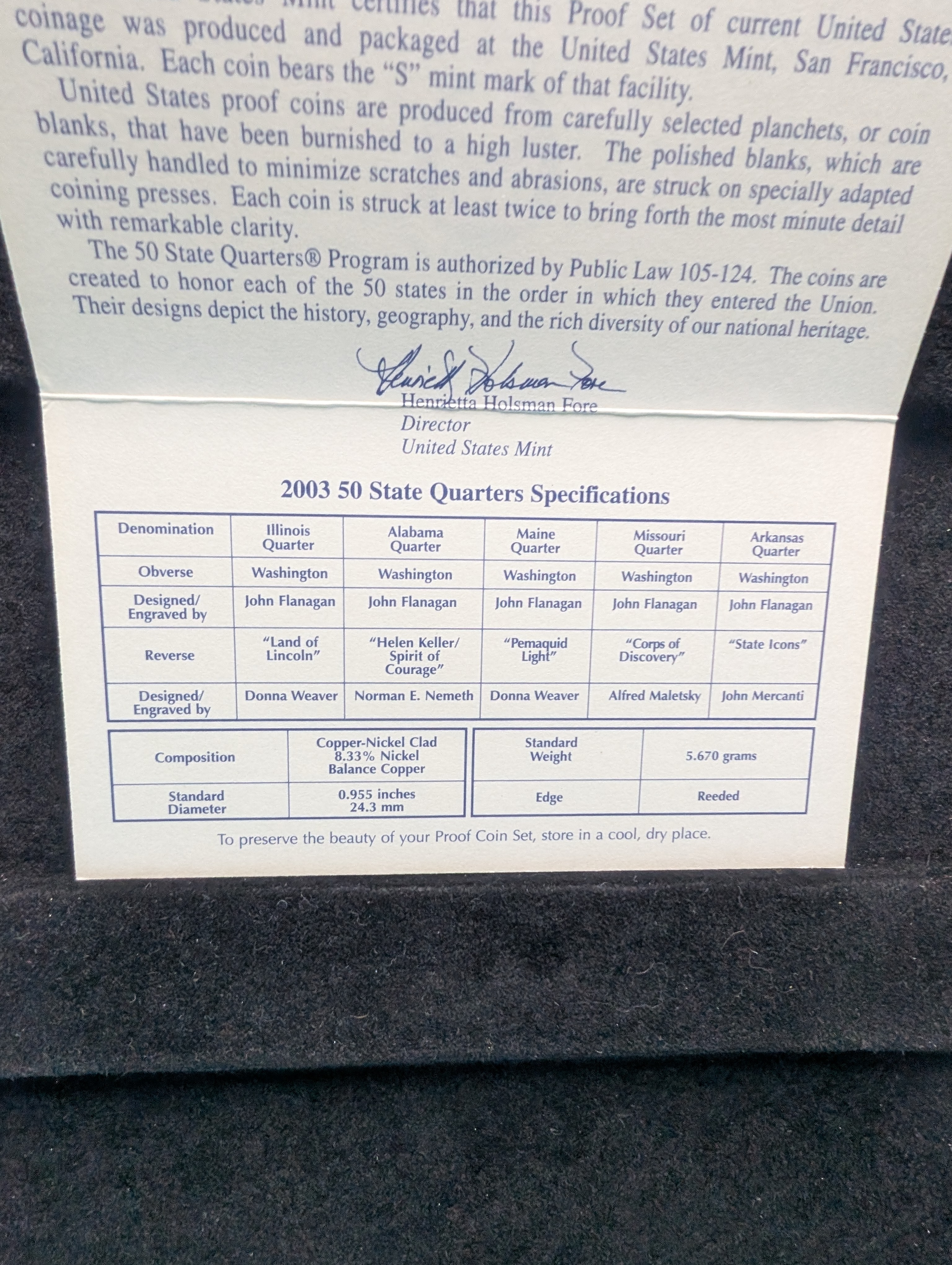 2003-S U.S Mint Proof Set with State Quarters in OGP w/ COA