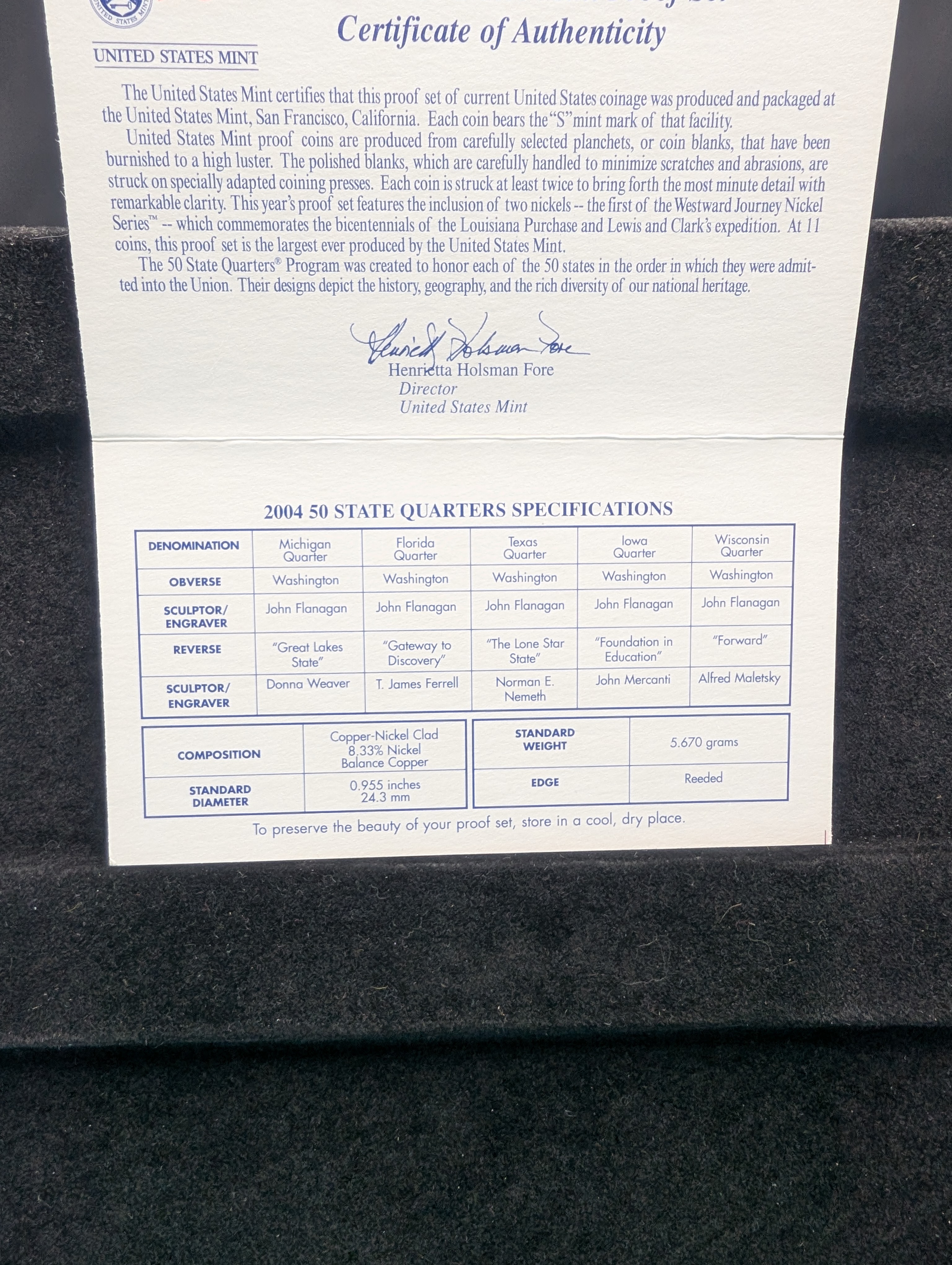 2004-S U.S Mint Proof Set with State Quarters in OGP w/ COA