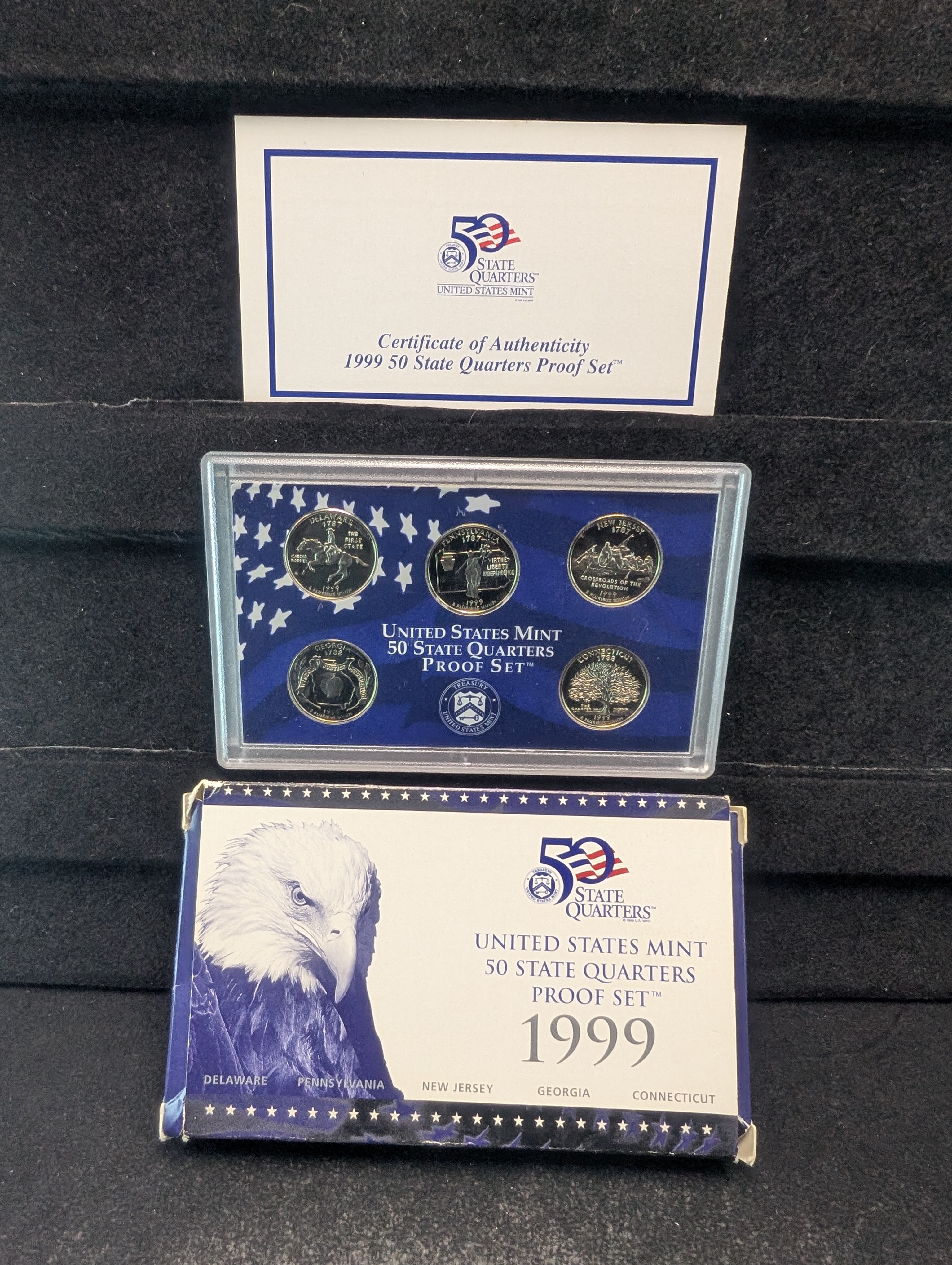 1999-S U.S. Mint Fifty State Quarters Proof Set In OGP With COA