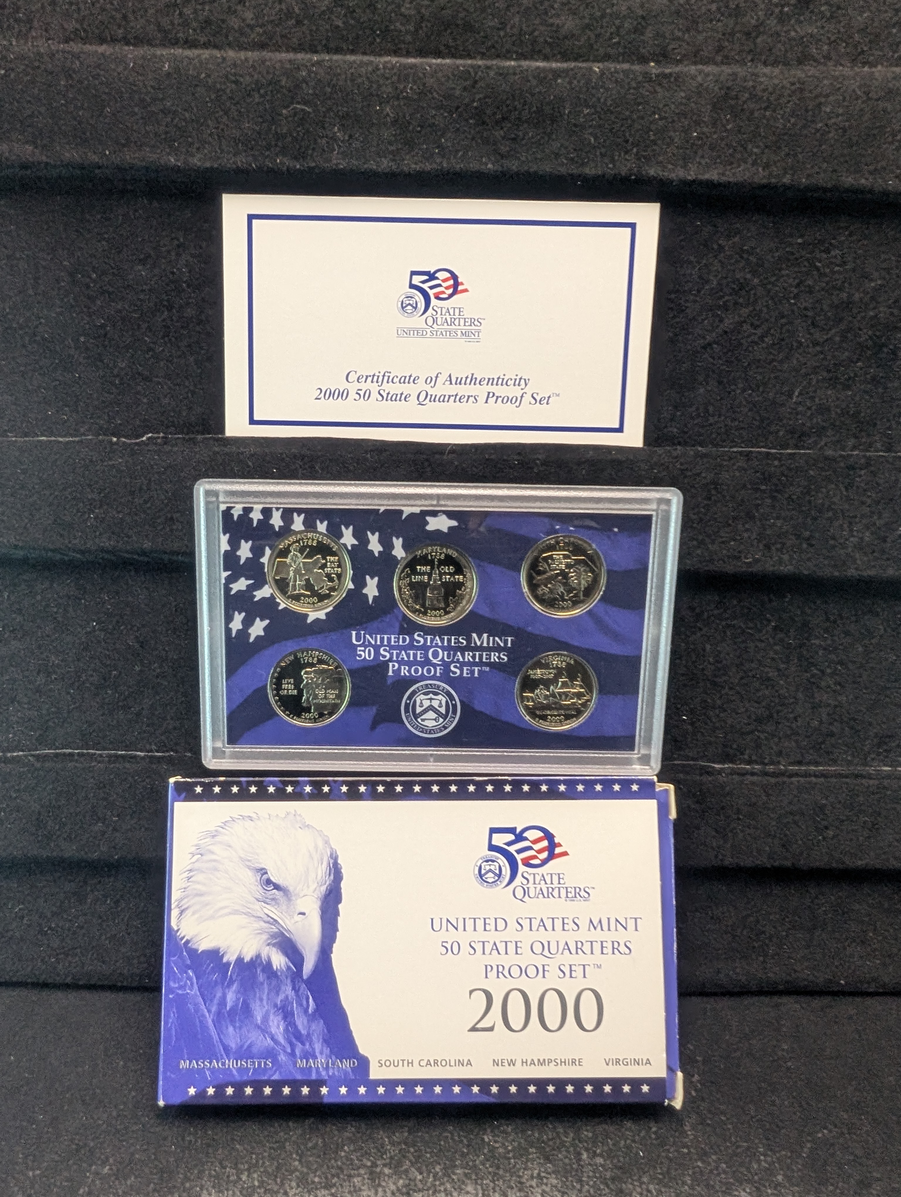 2000-S U.S. Mint Fifty State Quarters Proof Set In OGP With COA