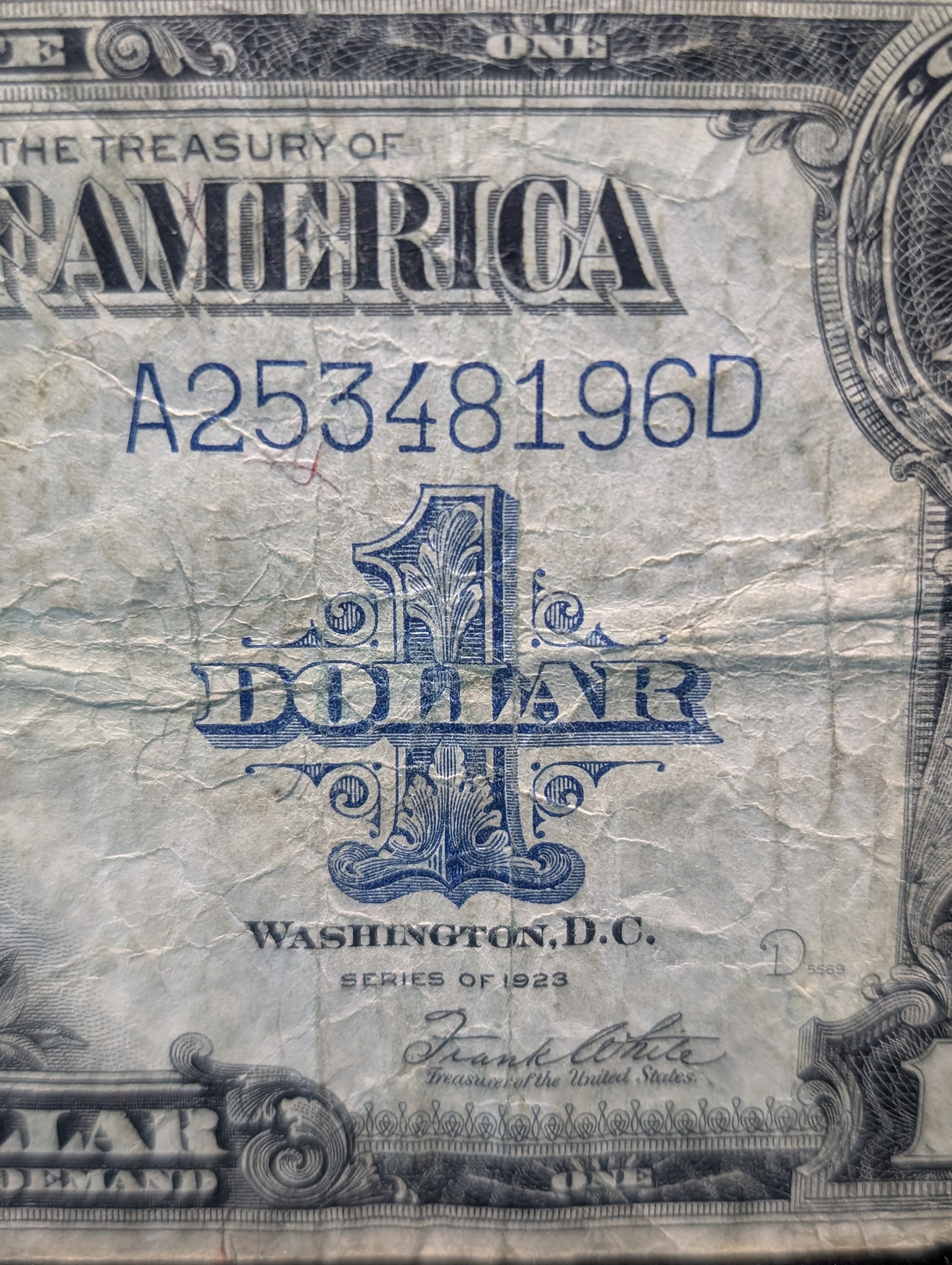 1923 Series U.S. $1 Silver Certificate Note, Funny Back