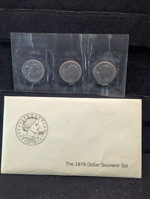 1979 P, D, & S Susan B. Anthony One Dollar Souvenir Set In OGP. 1979 P, D, &amp; S Susan B. 