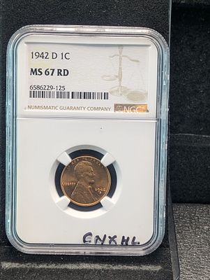 1942-D Lincoln Wheat Cent NGC MS 67 RD Condition PLEASE NOTE Some coins may have a grade on the 