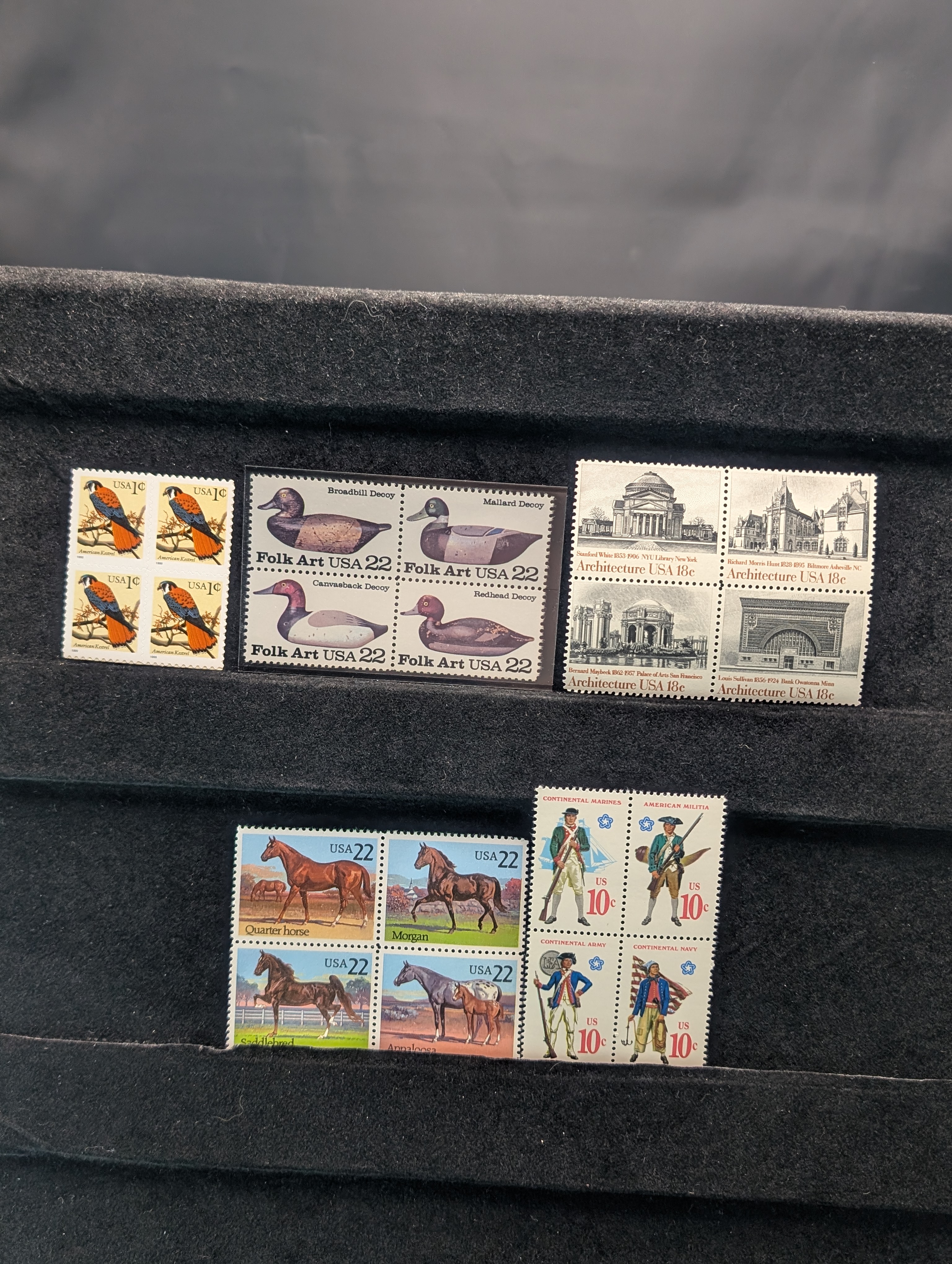 (5) Assorted U.S. Four Block Stamps, All Mint, Original Gum, Never Hinged